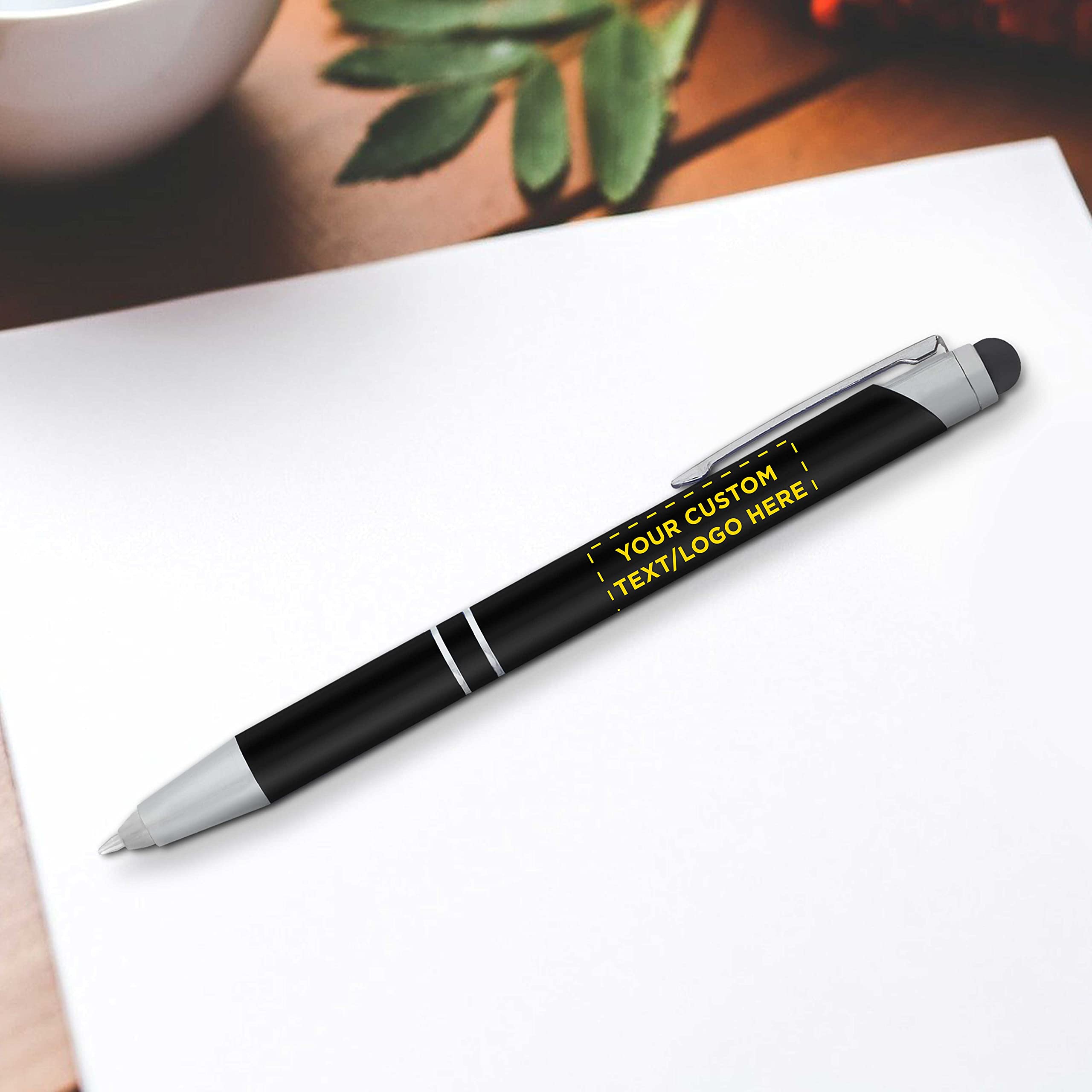 100 Pack Night Rite Stylus Metal Pens with Custom Text & Logo - LED Light, Twist Action Black Ink Pens - Perfect for Business Gifts, Trade Shows & Office Use