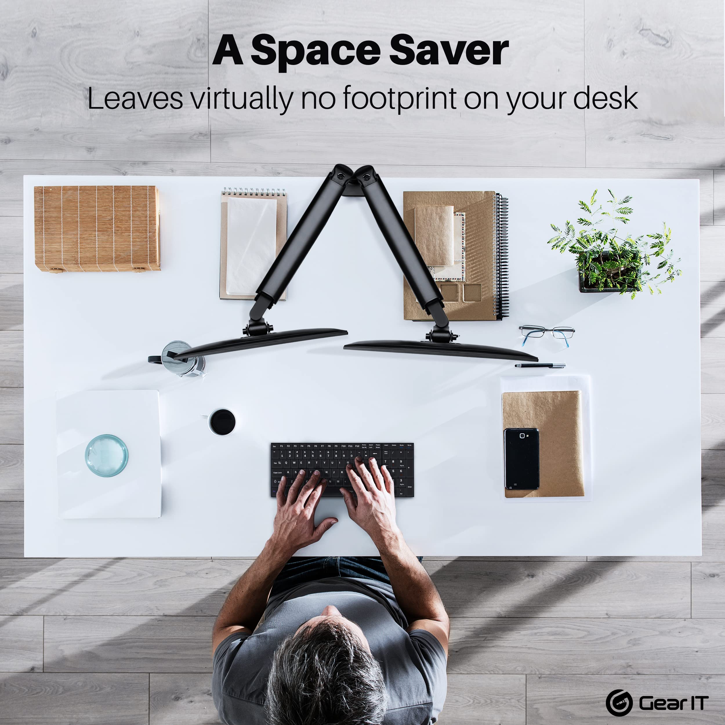 GEARit Dual Monitor Stand for 13-32 Inch Screens up to 19.8 lbs - Adjustable Gas Spring Arm with VESA 75x100/100x100mm Mount - Tilt, Swivel & Rotate for Home Office & Gaming Setup