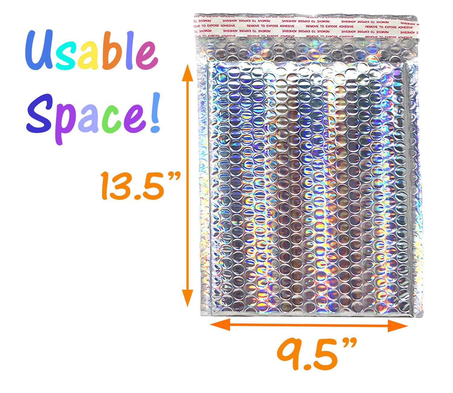 Large Metallic Holographic Bubble Mailers 10x14 Inches (9.5x13.5