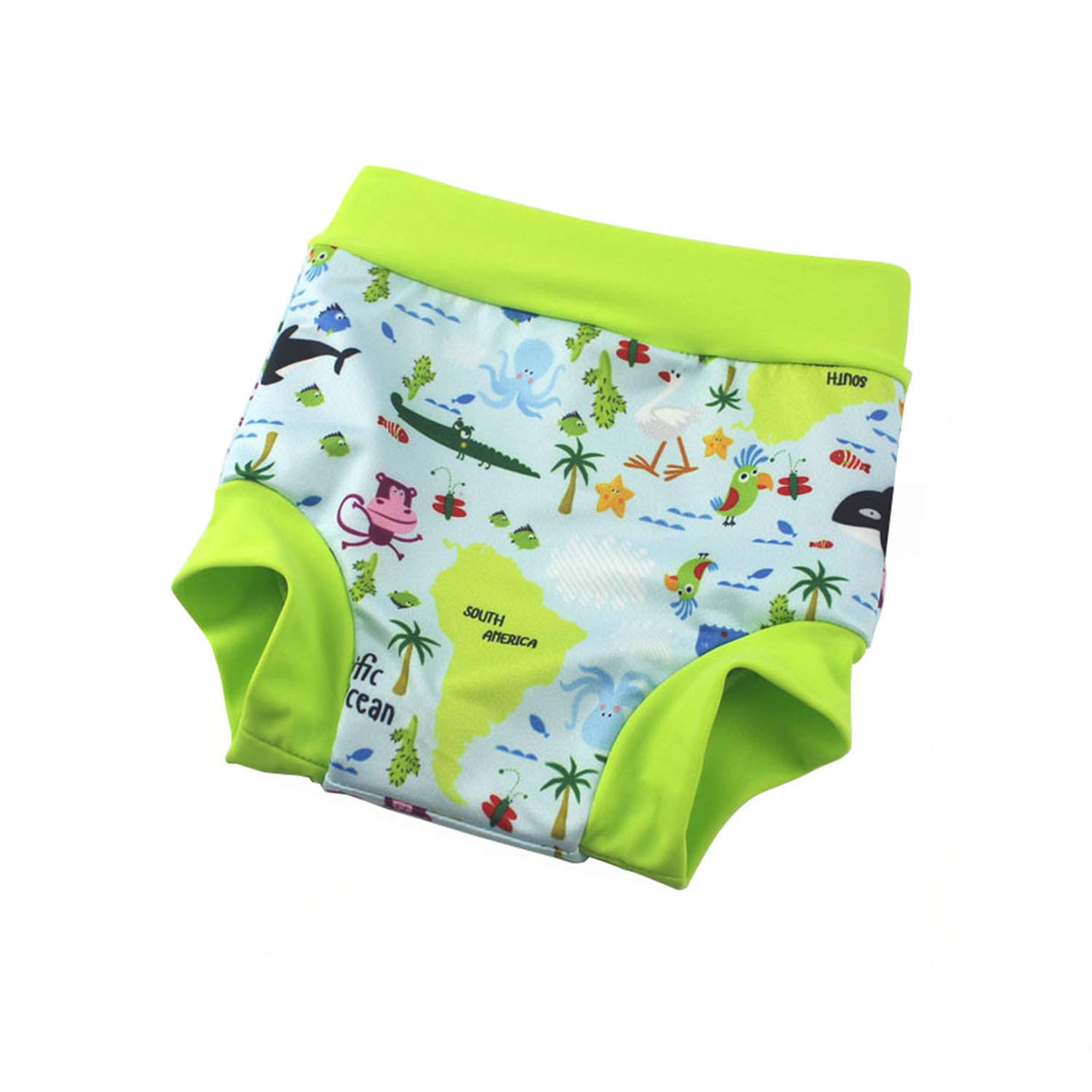 **Baby Swim Diapers for Kids - High-Waisted Waterproof Swim Shorts (3-5 Years) - Light Blue & Green - Perfect for Pool, Beach & Water Play**