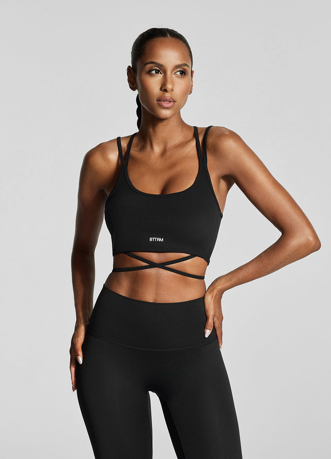 Jet Black Strappy Front Top - Women's Fashion Sexy Sleeveless Shirt for Night Out, Party, and Date Night