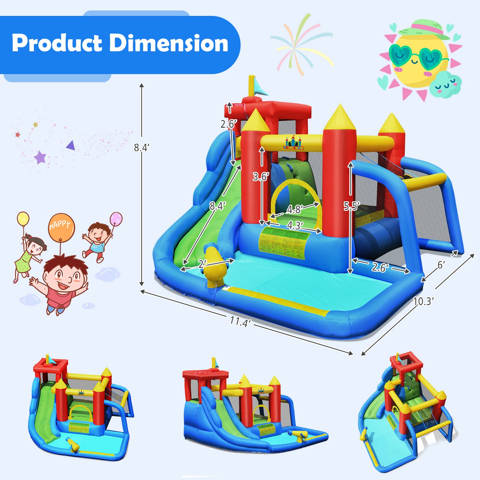 **HONEY JOY 7-in-1 Inflatable Water Slide & Bounce House for Kids & Adults - Giant Blow Up Water Park with Soccer Ball Gate, Outdoor Backyard Fun (Blower Not Included) - Perfect for Summer Parties, Family Gatherings & Backyard Play**