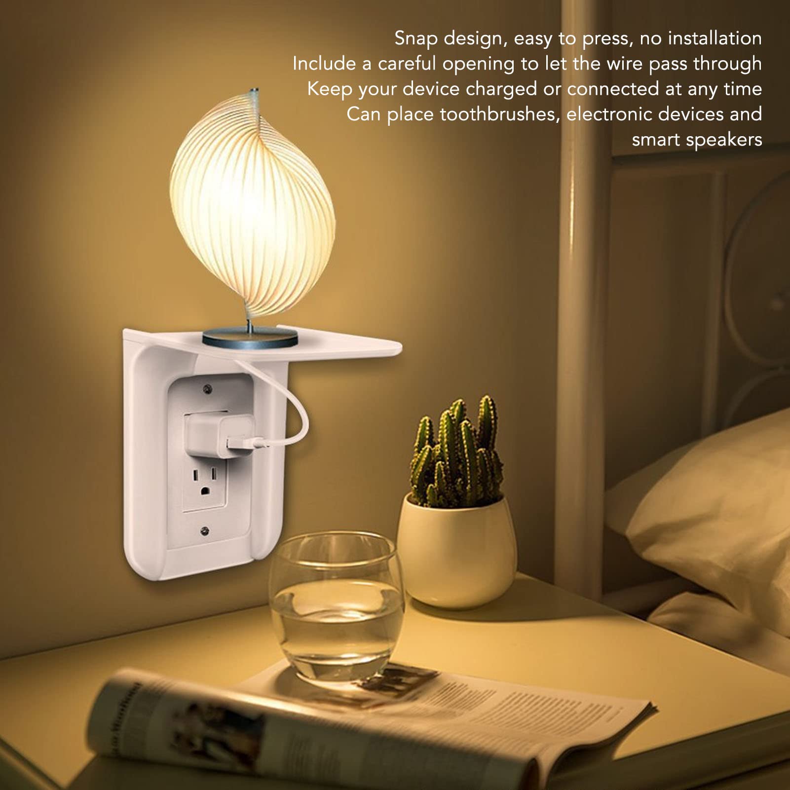 Wall Mounted Outlet Shelf - ABS Wall Shelf Organizer with Hole Design for Phone & Power Charger Holder - Perfect for Bedroom, Kitchen, Office Charging Station