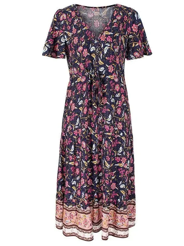 Floral V-Neck Maxi Dress for Women - Elegant Summer Day Dress for Beach, Vacation & Casual Outings