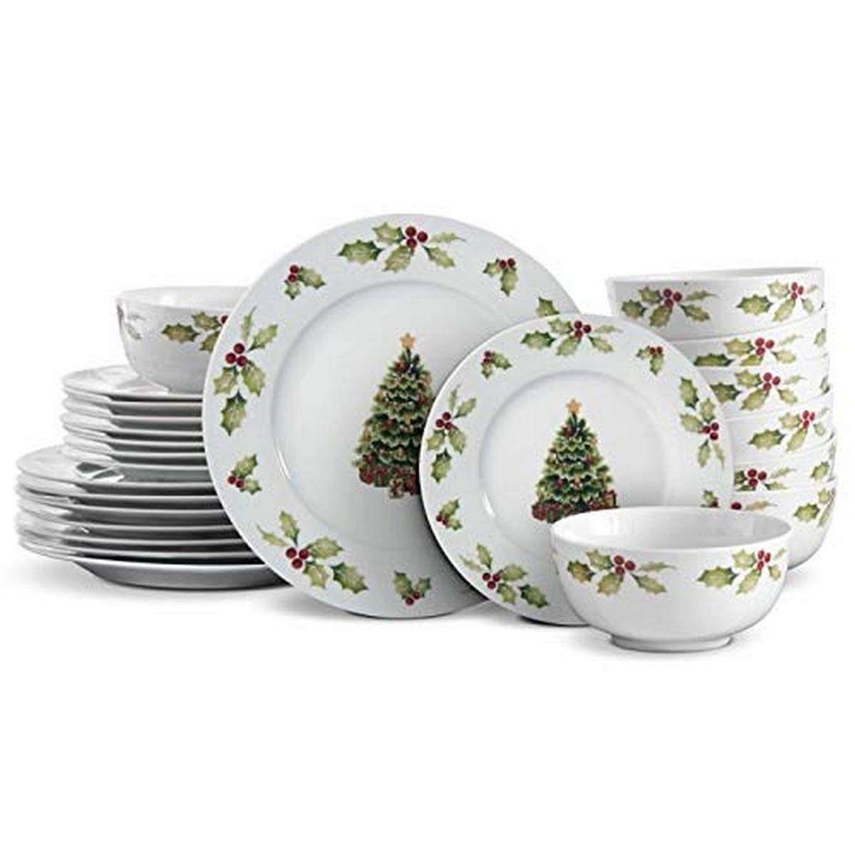 Pfaltzgraff Christmas Dinnerware Set - 16-Piece Service for 8, White Porcelain Holiday Tableware - Perfect for Christmas Dinner, Family Gatherings & Festive Celebrations