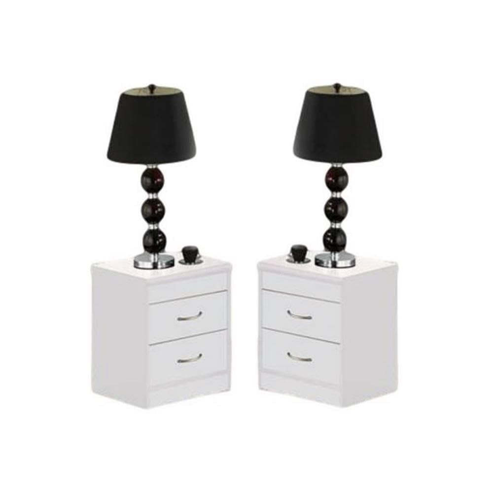 Modern White Wooden Nightstand Set of 2 - Home Square Contemporary 2-Drawer Bedside Table for Bedroom, Living Room & Guest Room - Stylish Storage End Table with Smooth Gliding Drawers