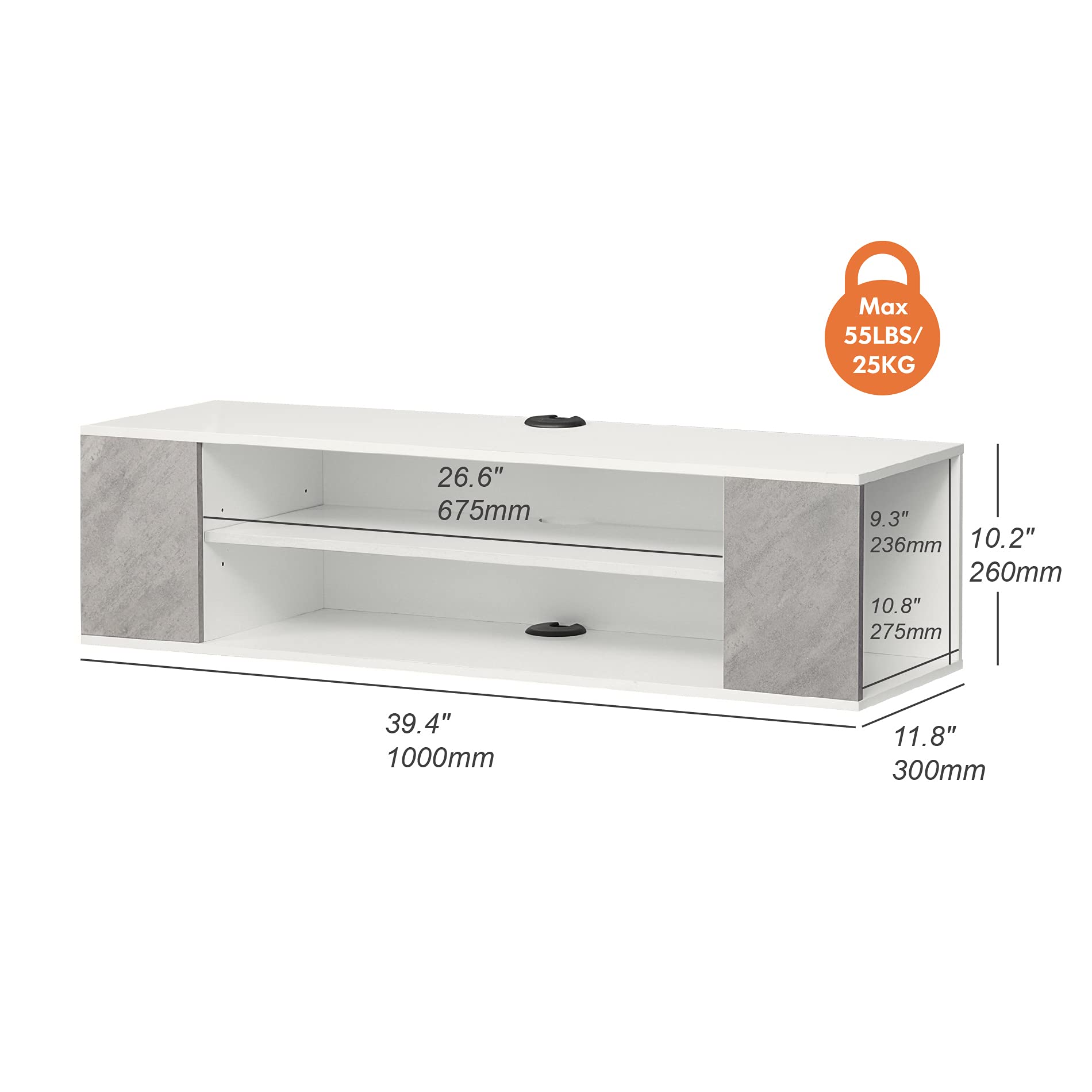 **WAMPAT 39 Inch Floating TV Stand - Wall Mounted Entertainment Center with Storage Shelf, Media Console Cabinet for Living Room, Bedroom - Space Saving Grey Design**