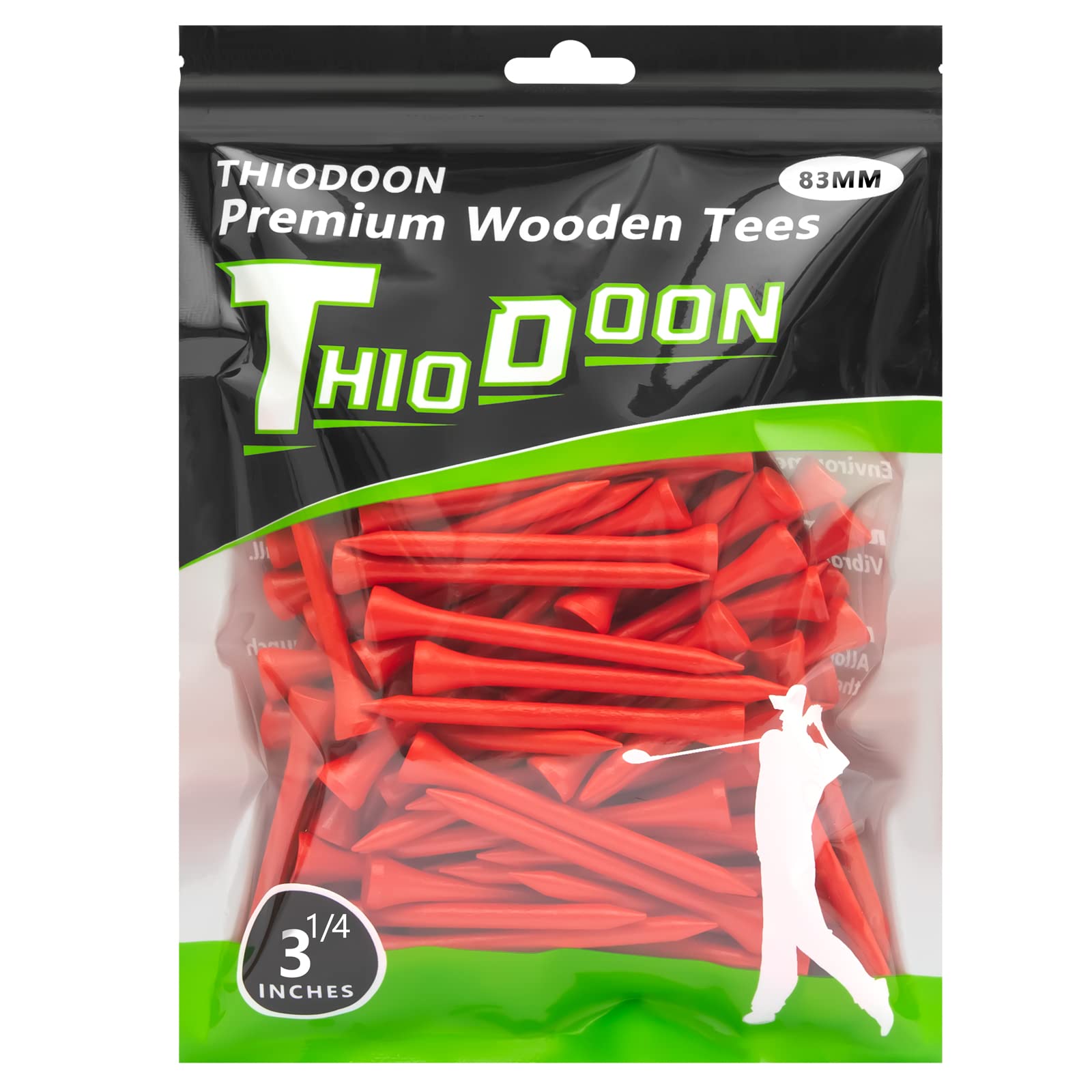 THIODOON Professional Natural Wood Golf Tees - Pack of 100 (3-1/4
