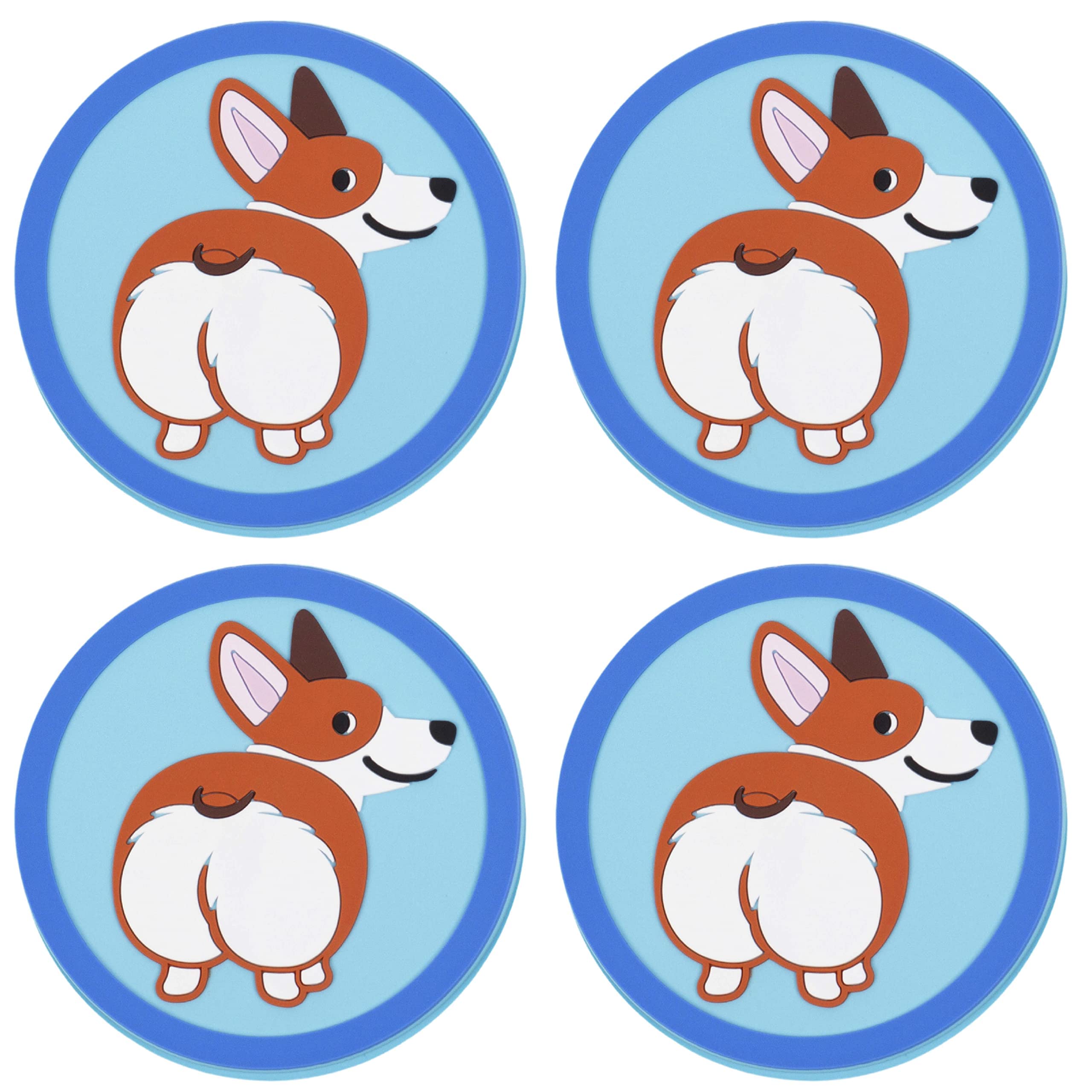 4 Pack Funny Dog Butt Silicone Drink Coasters - Non-Slip Corgi Coasters for Coffee Tables, Unique Gifts for Dog Lovers & Women - Perfect for Home, Office, and Party Use