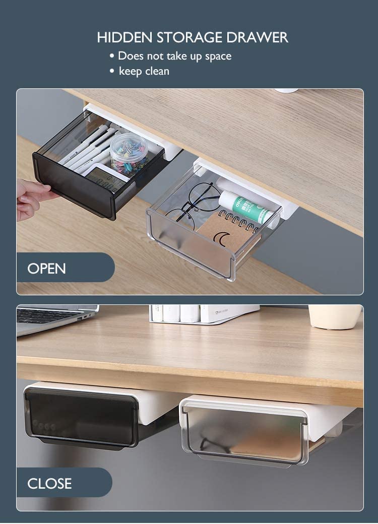 Under Desk Drawer Organizer 2-Pack - Self-Adhesive Slide-Out Storage Drawer for Office & Home - Perfect for Organizing Stationery, Office Supplies & Closet Items - Space-Saving Hidden Mount Solution for Desks, Workstations & Home Offices