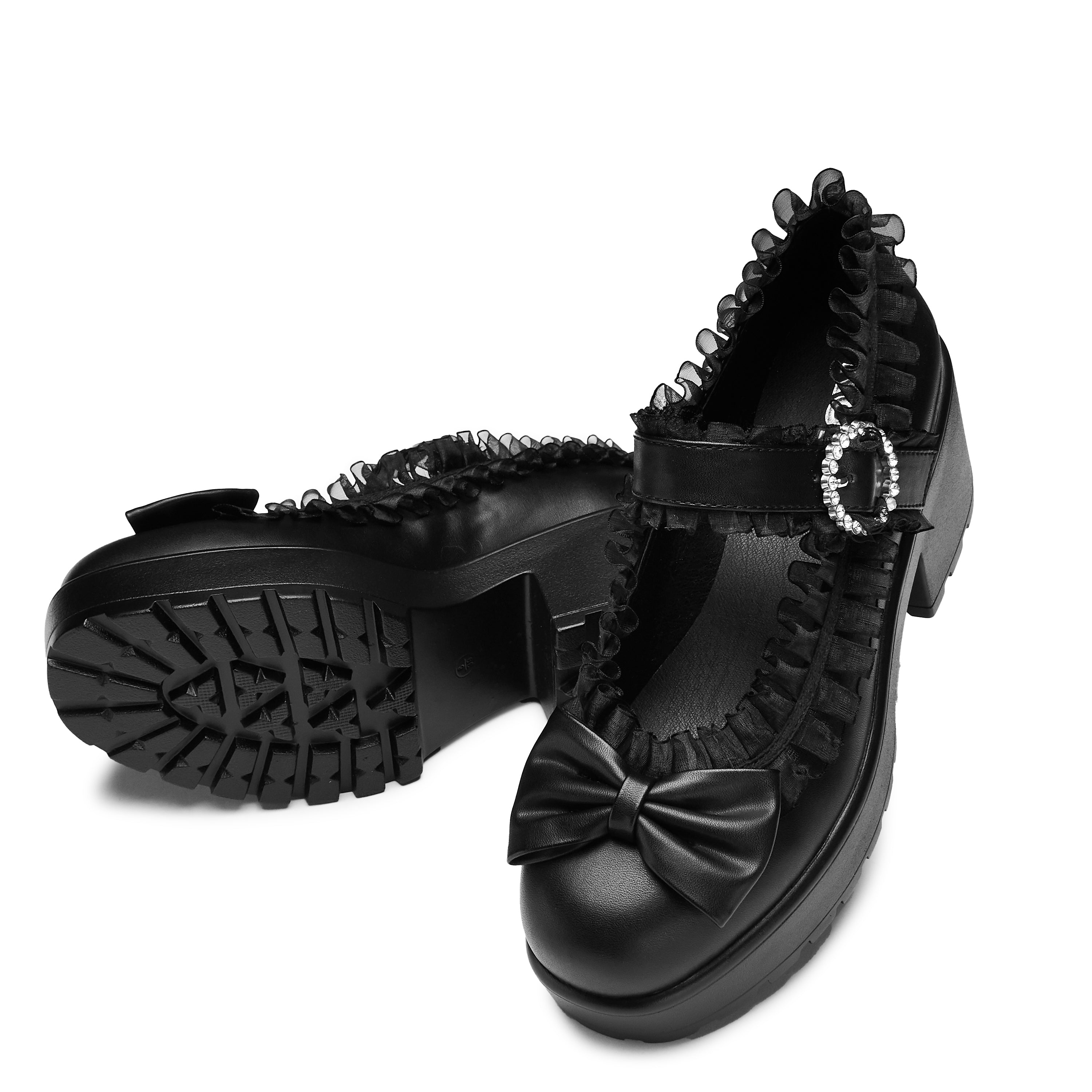 Tira Ruffle Mary Jane Shoes for Women - Dark Delights Edition | Elegant Vintage Style Flats with Bow Detail | Perfect for Weddings, Parties & Office Wear