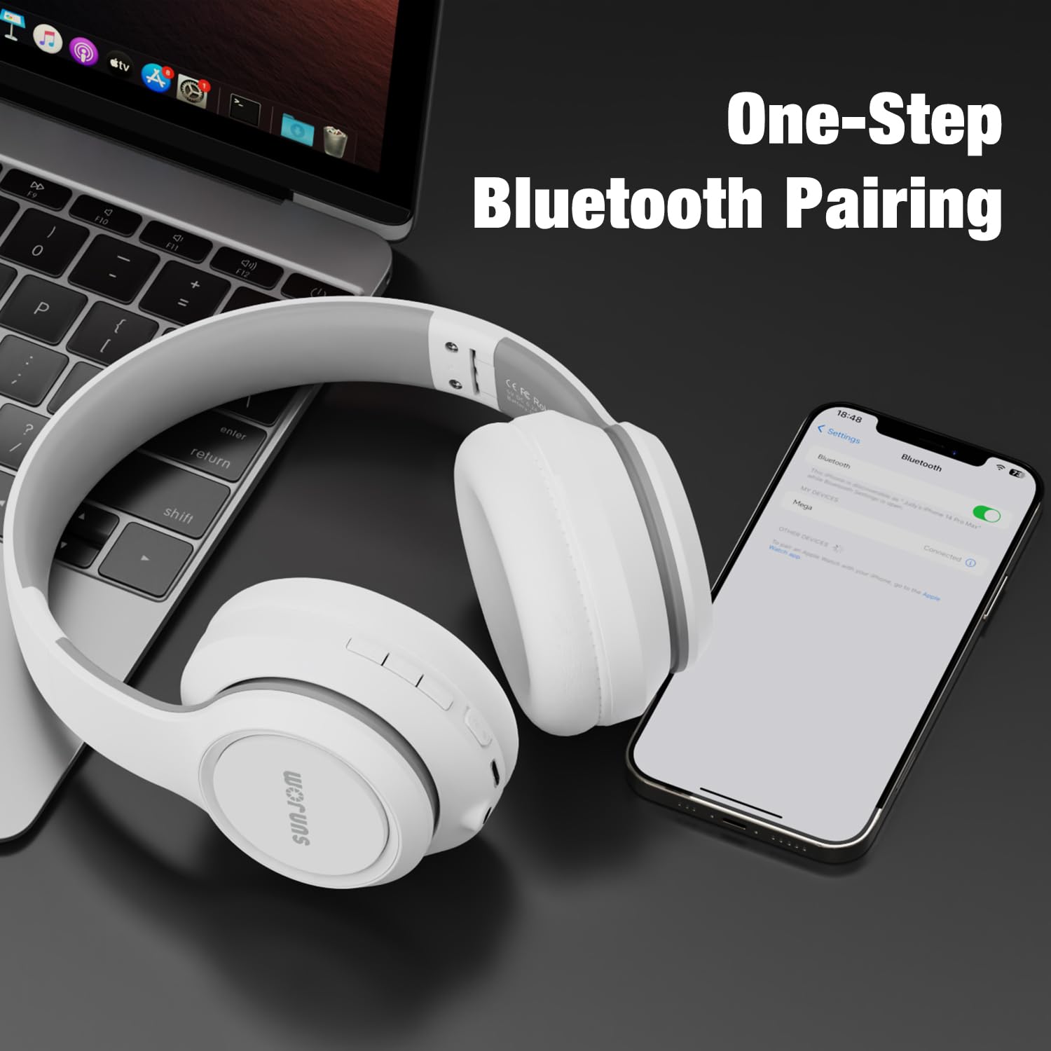 28Hours Playtime Over-Ear Bluetooth Headphones Wireless/Wired with Mic - White & Silver | Type-C Charging for Android, Perfect for Students, Gaming & TV Watching