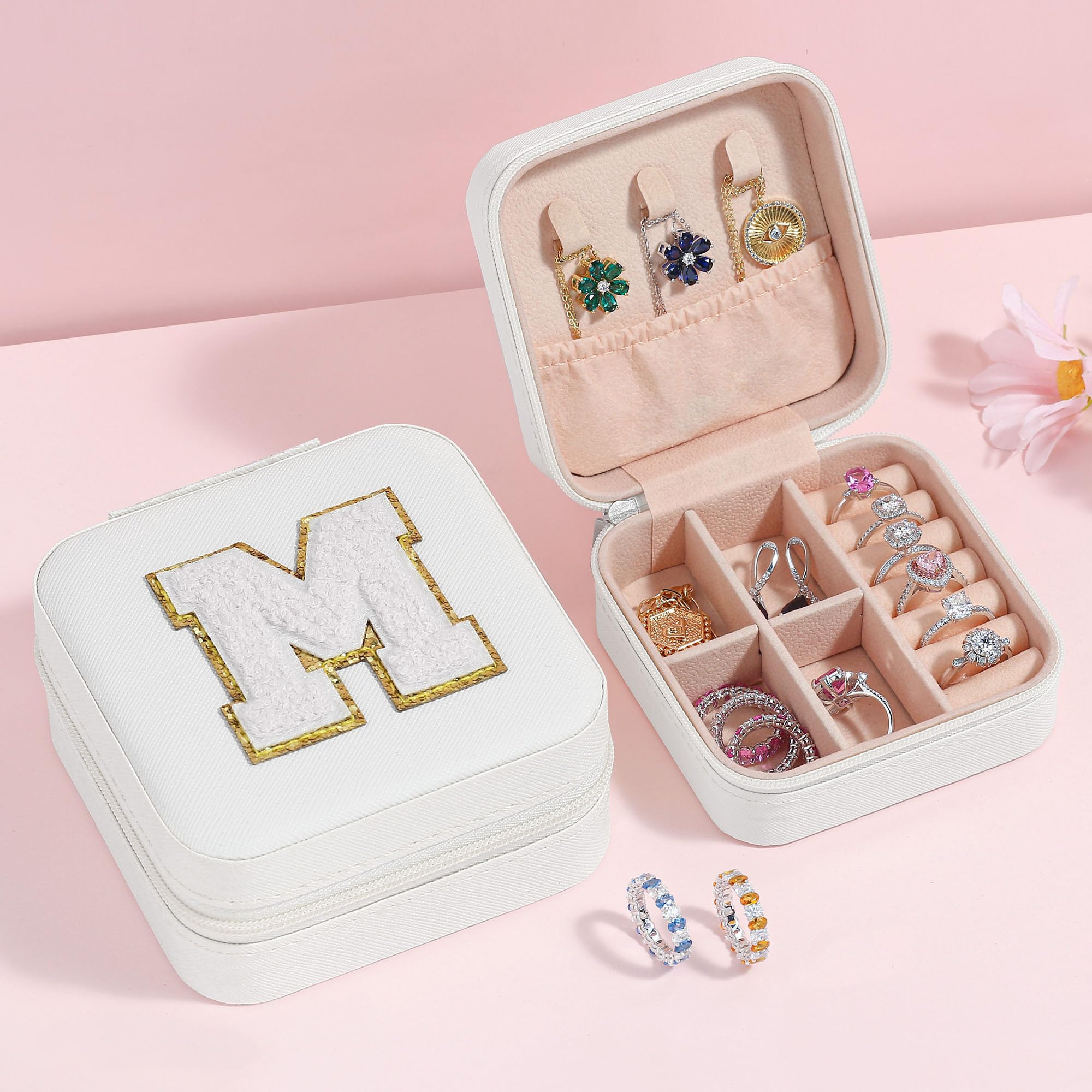 Trendy Personalized Travel Jewelry Case with Initial - Pink Jewelry Organizer Box for Women & Teens | Christmas, Birthday Gift Idea | Perfect for Travel, Home Storage & Special Occasions