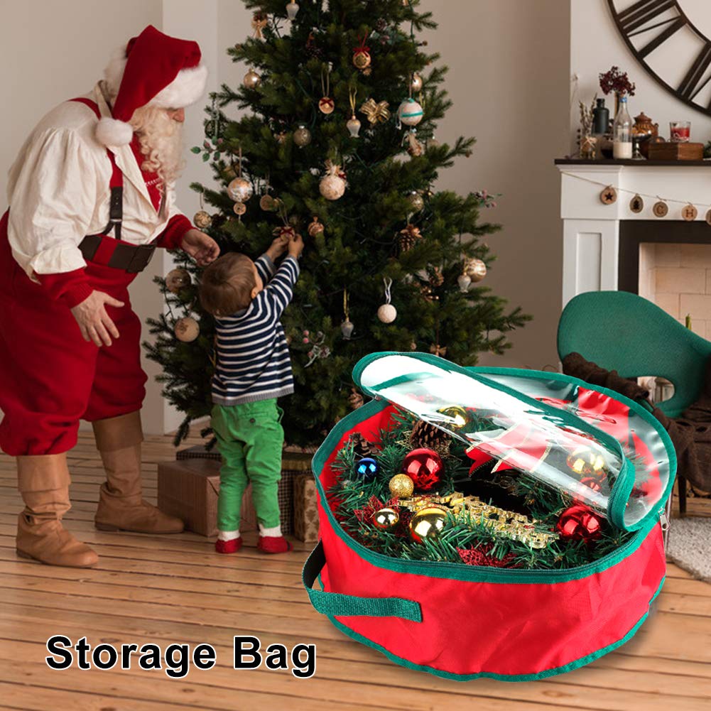 Christmas Wreath Storage Bag with Clear Window - 420D Oxford Fabric Holiday Wreath and Garland Organizer (19.7
