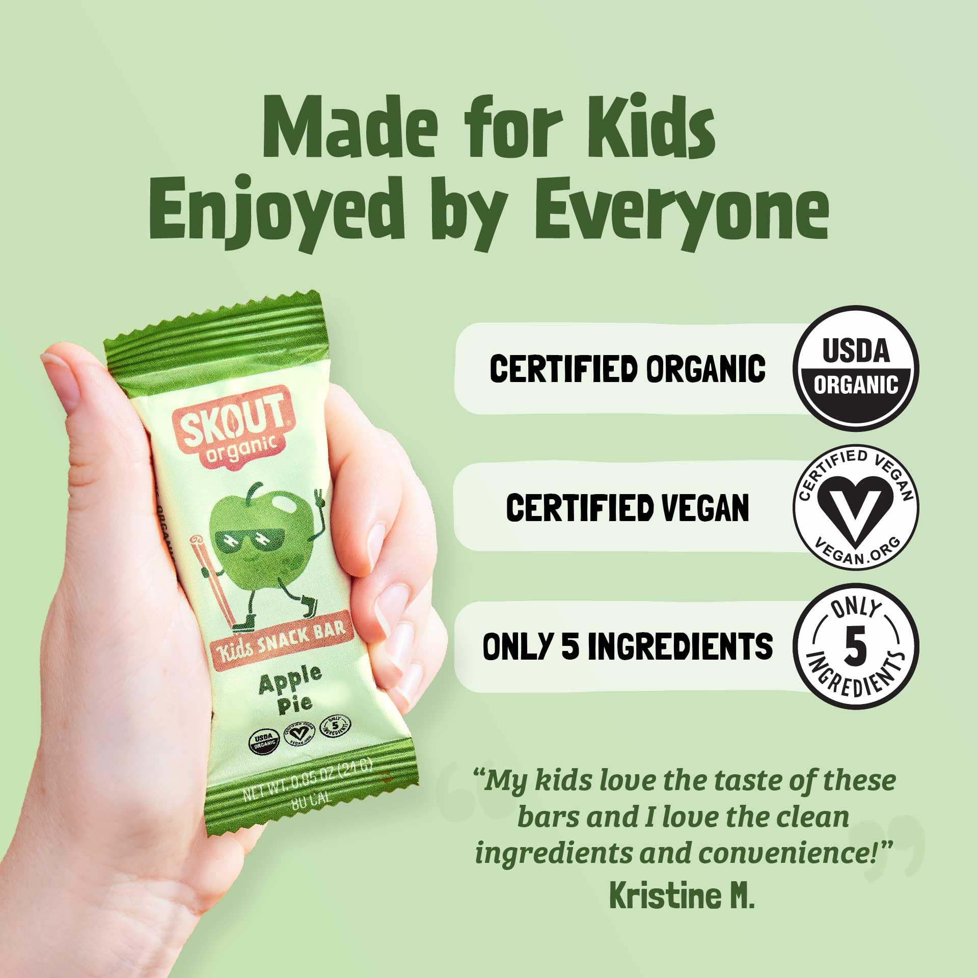Organic Apple Pie Kids Snack Bars (18 Pack) - Healthy Vegan & Paleo School Snacks | No Refined Sugar, Gluten, Dairy, Grain & Peanut Free | Perfect for Lunch Boxes, After-School Treats & On-the-Go Snacking