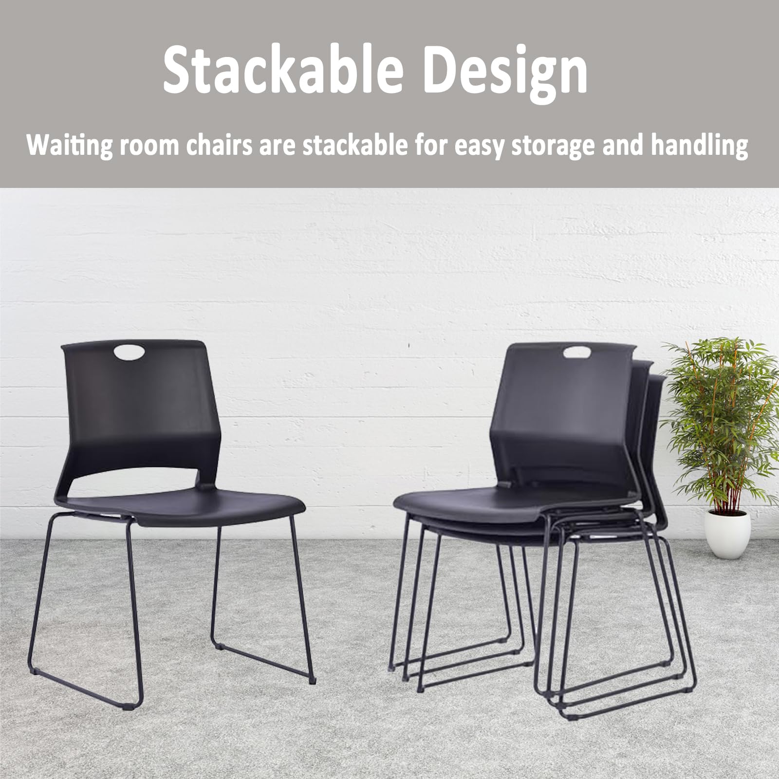 4 Stackable Black Plastic Chairs with Durable Metal Frame - Heavy Duty Church, Restaurant & Conference Chairs Set - Perfect for Dining Rooms, Meetings, Break Rooms & Lobby Seating
