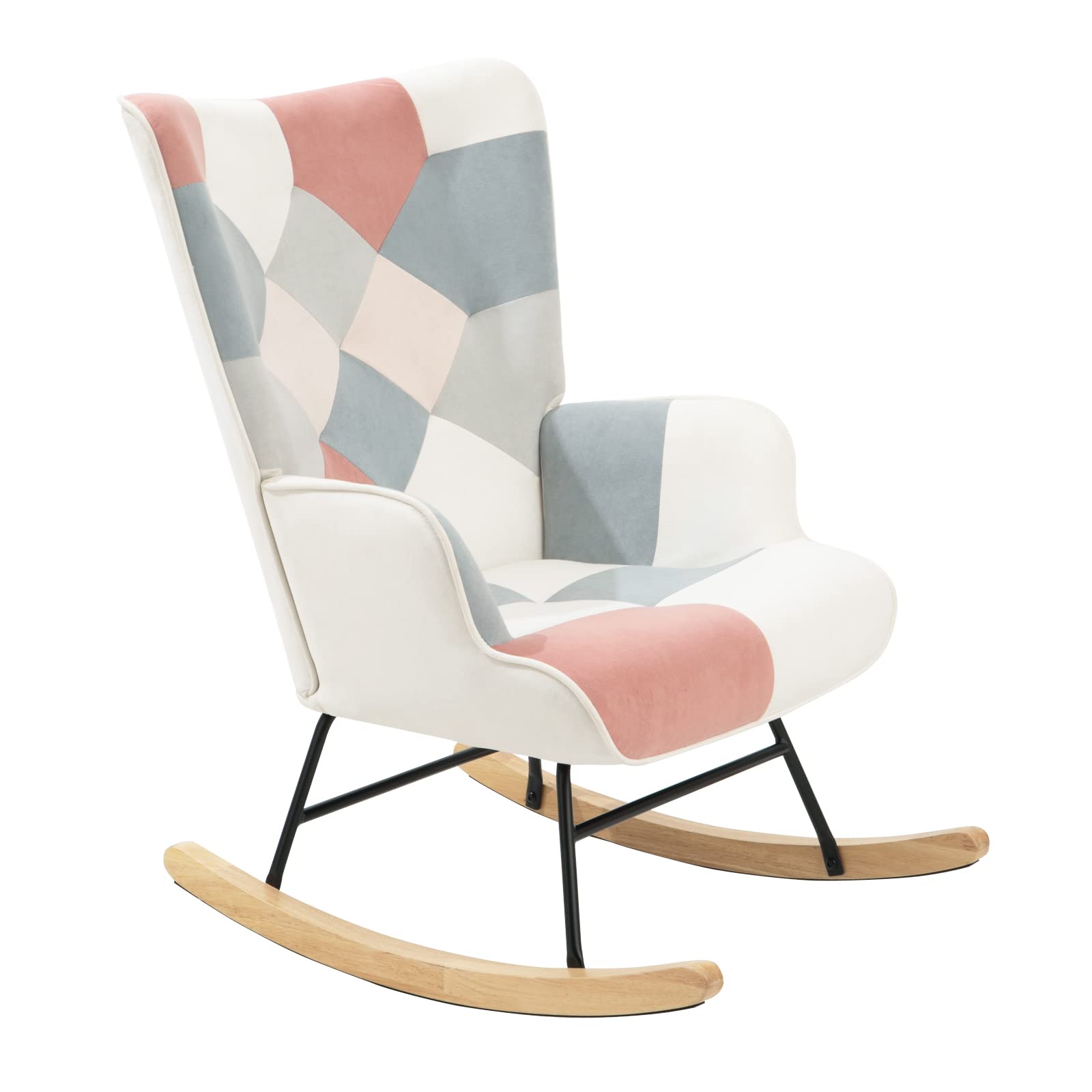 HomVent Upholstered Rocking Chair - Mid Century Modern Fabric Comfortable Nursery Rocker with Tall Back & Wood Base - Accent Armchair for Adults & Kids - Perfect for Living Room, Bedroom, Nursery & Relaxation Spaces
