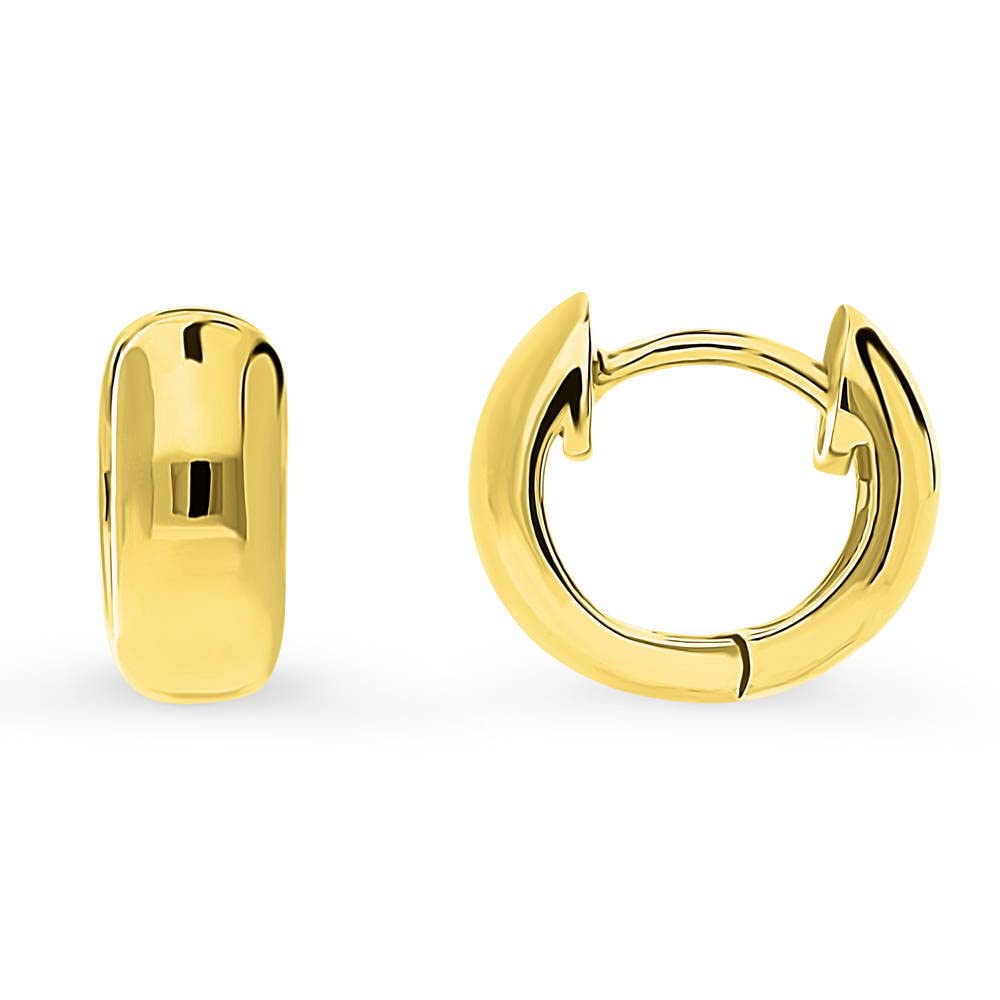 BERRICLE Sterling Silver Dome Huggie Hoop Earrings for Women - Rhodium Plated & Gold Flashed Fashion Jewelry (2 Pairs) | Perfect for Everyday Wear, Parties & Gifts