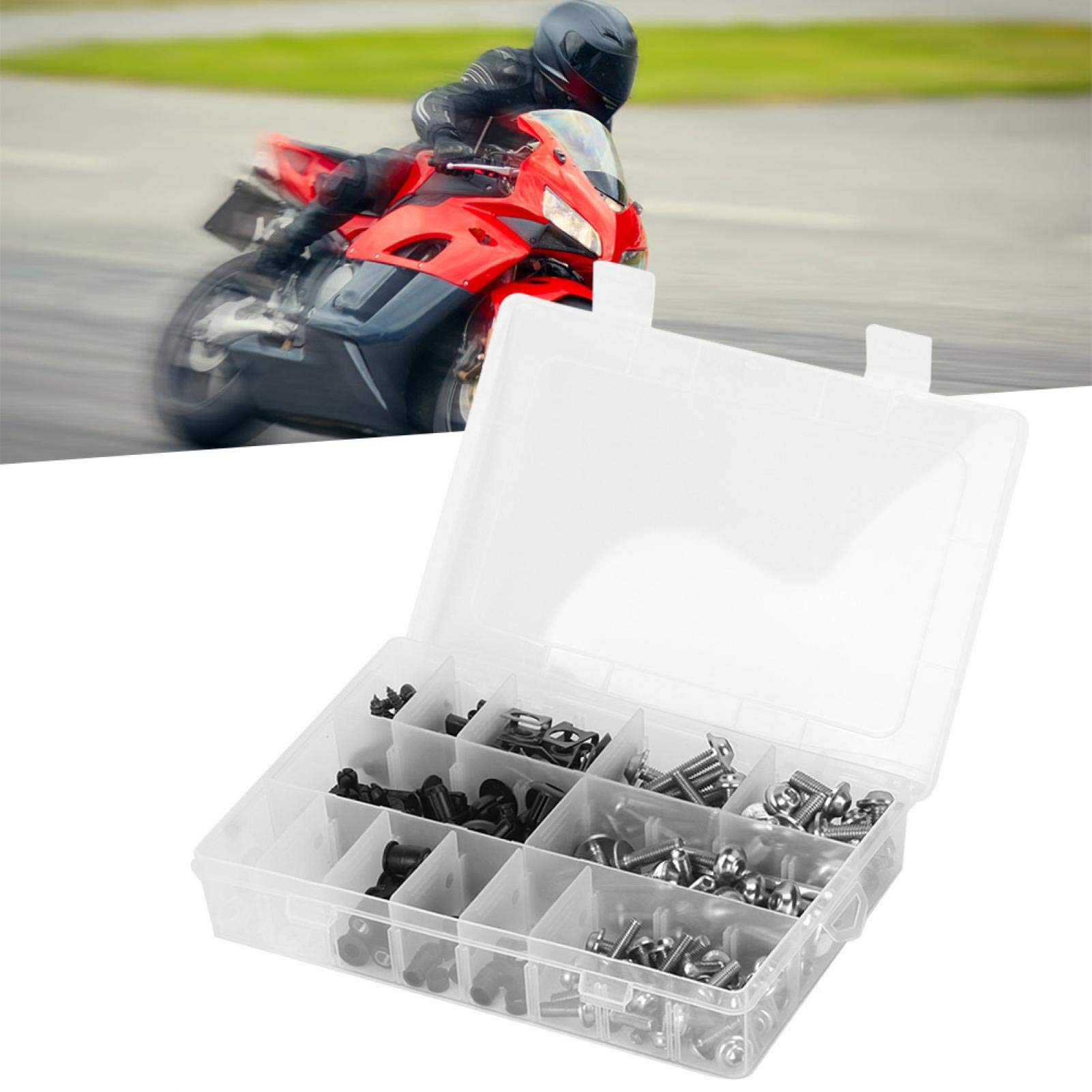 223pcs Motorcycle Fairing Bolt Kit M5 Screws Nuts (Silver) - For Windscreen & Bodywork