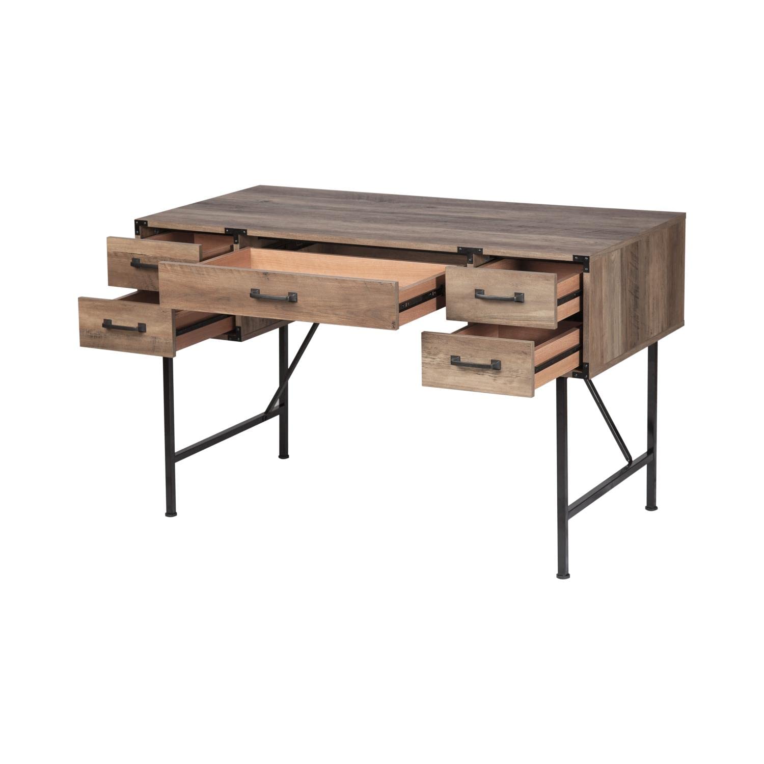 Saint Birch Oxford 5-Drawer Transitional Wood Writing Desk in Rustic Oak - Home Office Furniture for Study, Work & Remote Learning