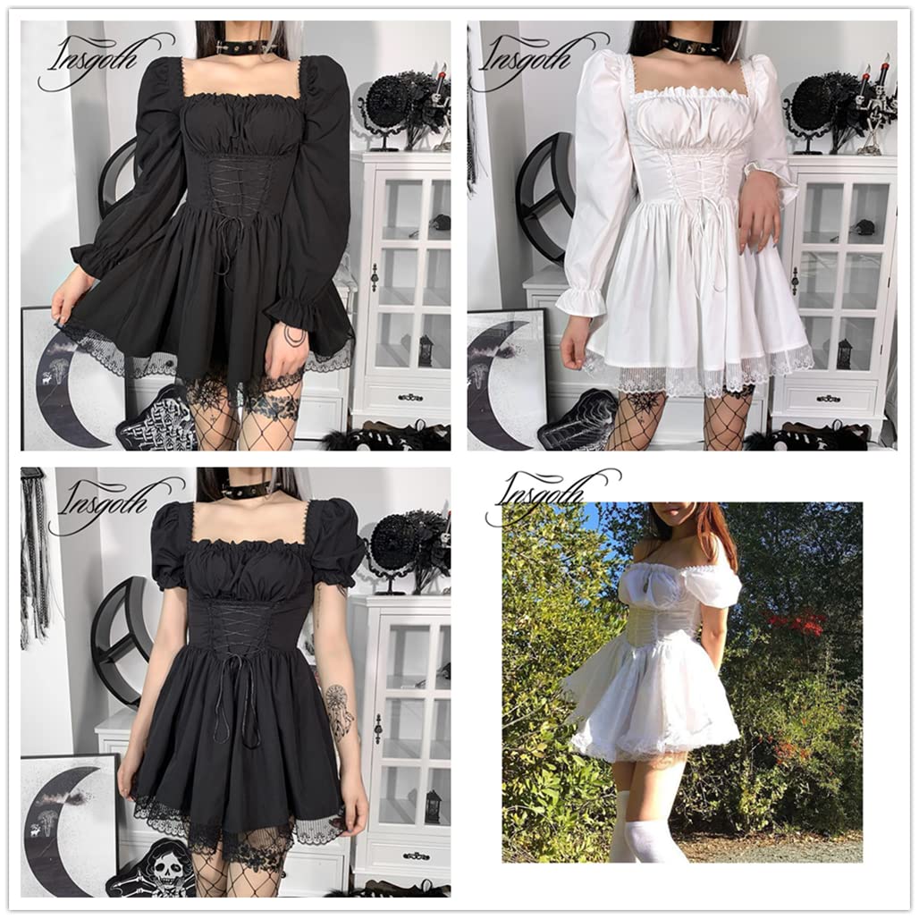 Gothic Punk Mini Dress for Women - Black Vintage Long Puff Sleeve Harajuku Style High Waist Princess Dress | Perfect for Halloween, Cosplay, Nightclubs and Alternative Fashion