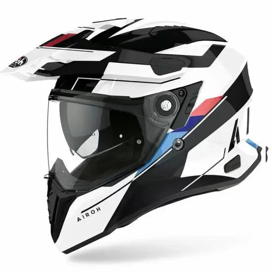 Airoh Commander Adventure Gloss White Motorcycle Helmet - DOT & ECE Certified for Off-Road, Motocross & Adventure Riding - Lightweight & Durable for Long Rides & Extreme Conditions