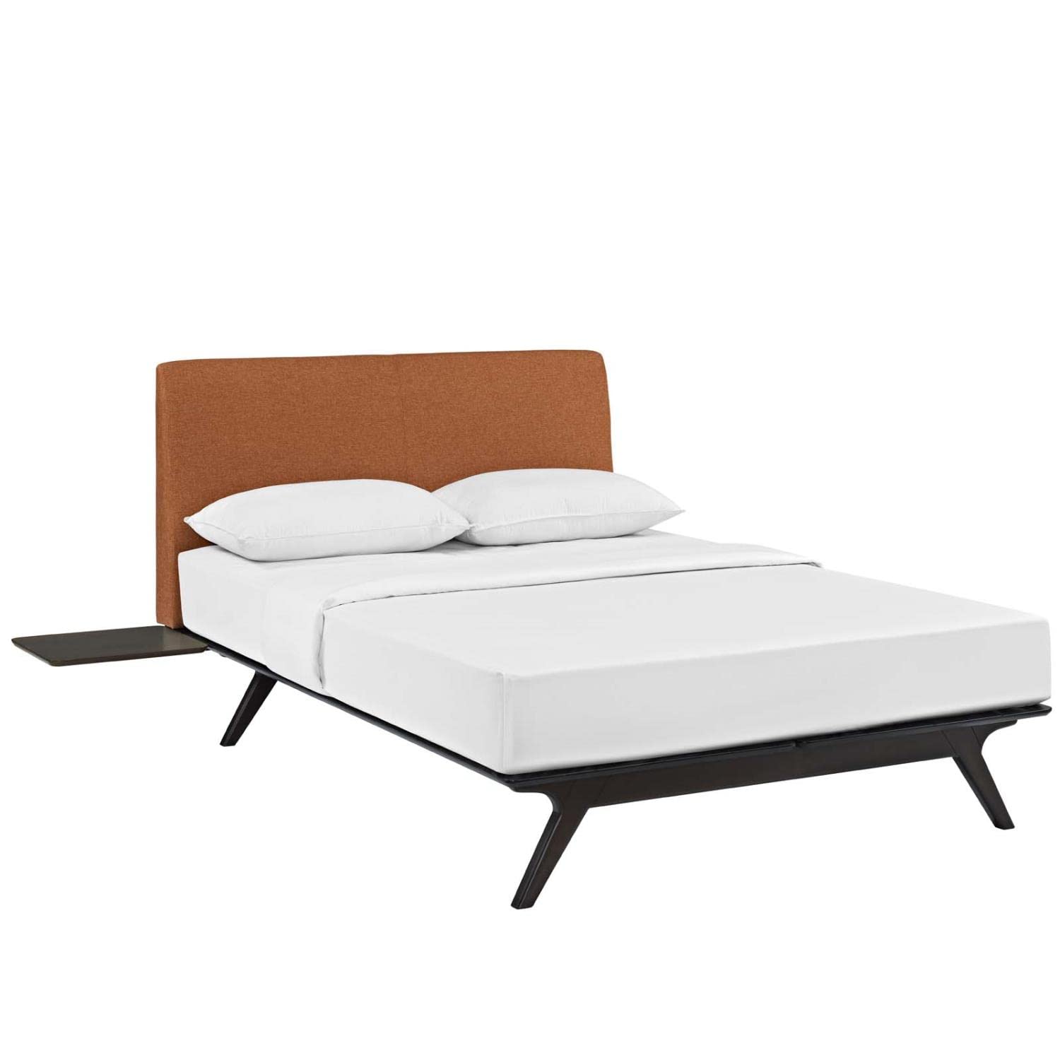 Modway Tracy Mid-Century Modern Wood Platform Queen Bed with Two Nightstands in Cappuccino Orange - Stylish Bedroom Furniture for Contemporary Home Decor