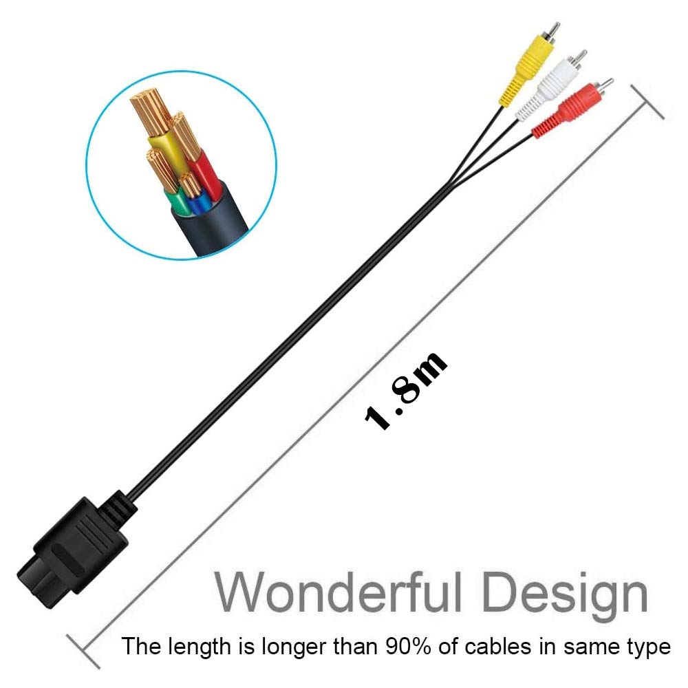 2-Pack 5.9ft Snes/N64 to RCA AV Composite Cable - Replacement Adapter for Nintendo 64, GameCube & Super Nintendo (NES/SNES) - Perfect for Retro Gaming Setup & TV Connection