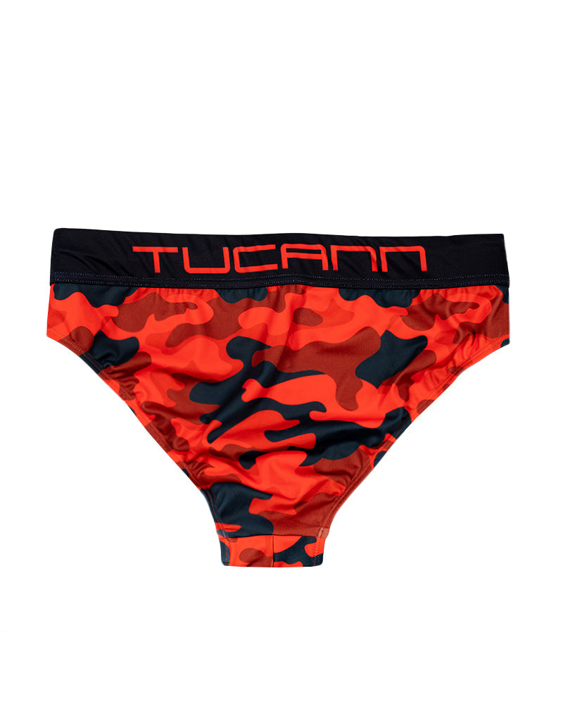 Red Camo Swim Briefs for Men - Quick Dry Swim Trunks with Comfortable Fit - Perfect for Beach, Pool, and Summer Vacations