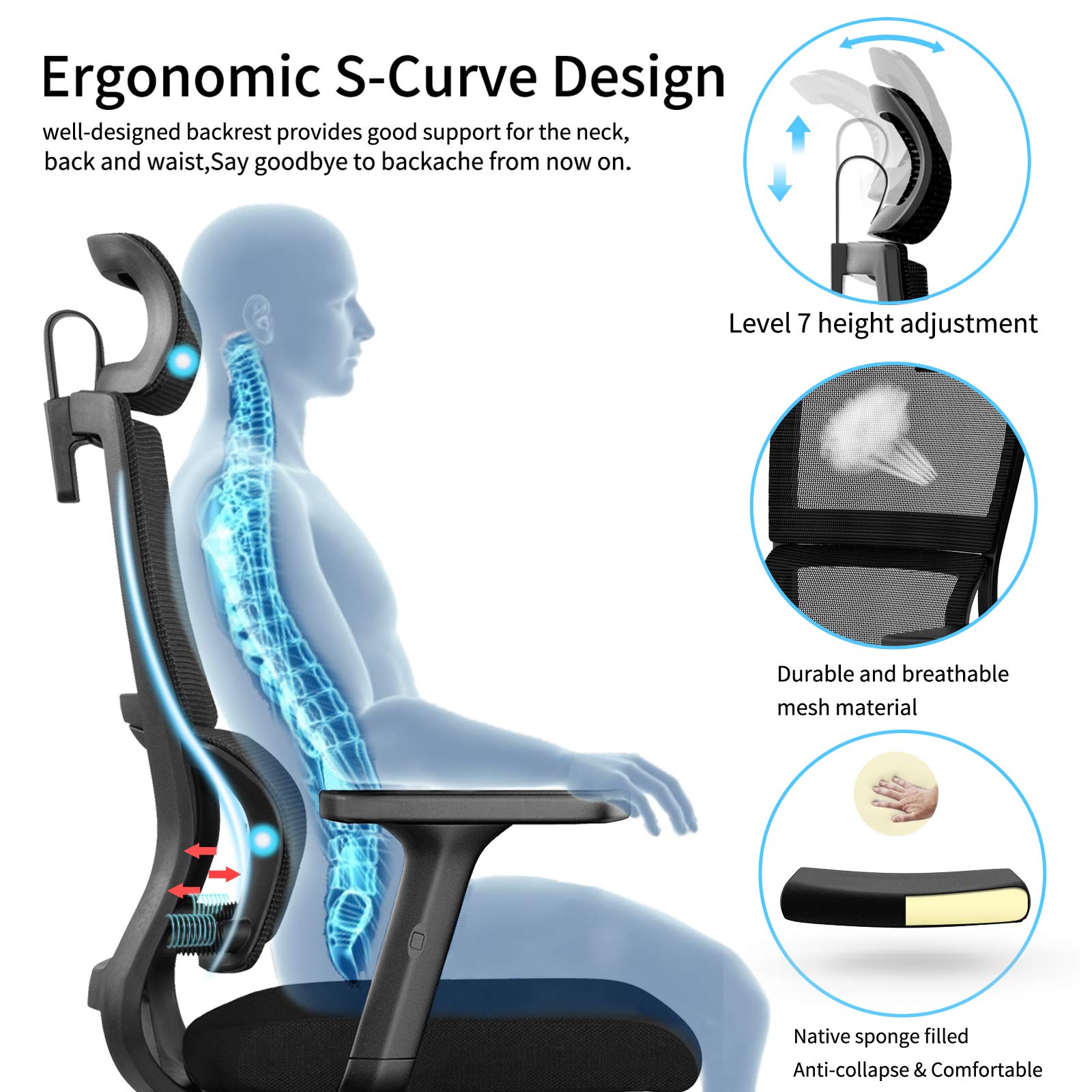 Premium Ergonomic Office Chair with Enhanced Lumbar Support & Adjustable Armrests - Breathable Mesh High Back Computer Desk Chair for Home & Office - Ideal for Long Work Hours, Gaming, and Remote Work Comfort