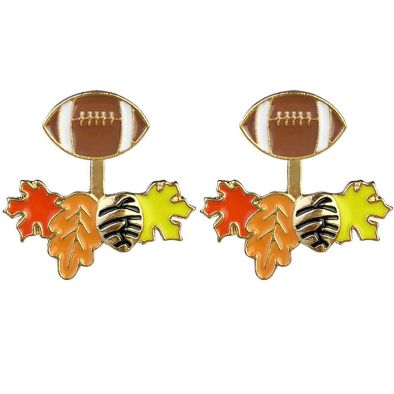 Stylish Chestnut Pumpkin Maple Leaf Orange Ear Jacket Earrings HY9011 - Perfect for Fall Fashion, Halloween Costumes & Boho Accessories