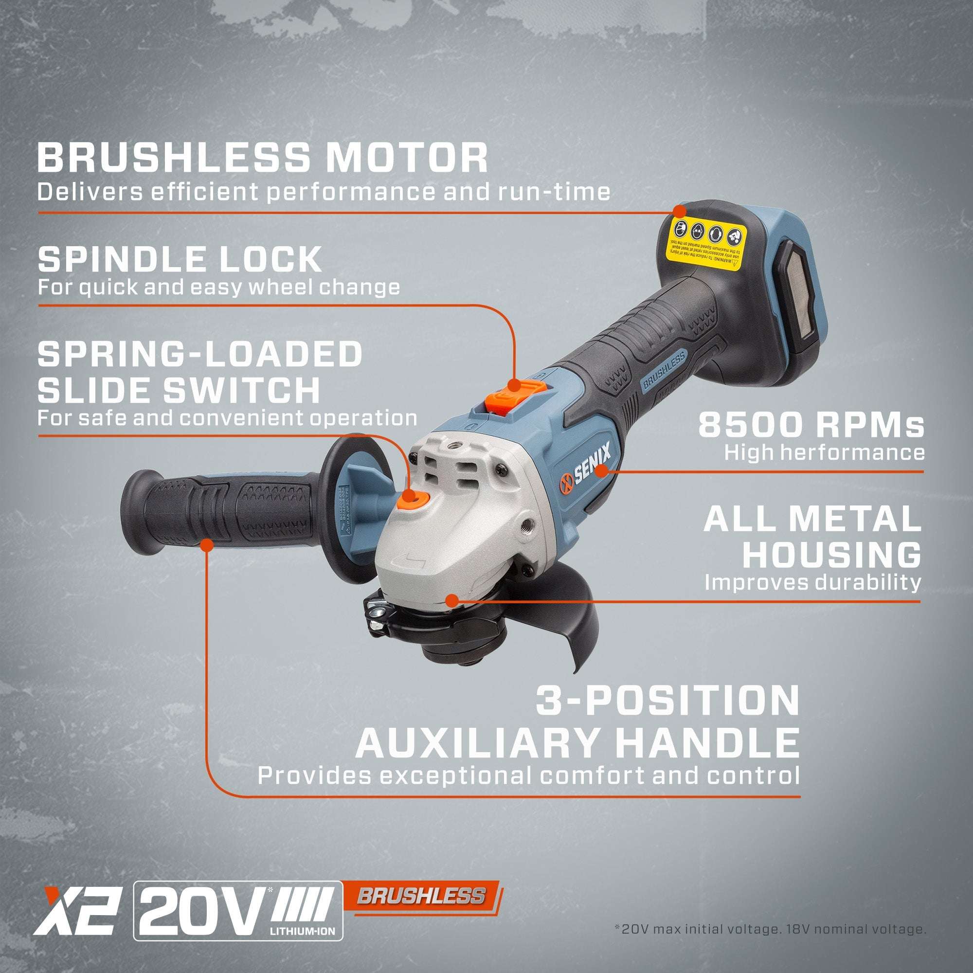 X2 20V Max* 4-1/2 Inch Cordless Angle Grinder with Brushless Motor - Tool Only for Metal Cutting, Grinding & Polishing - Perfect for DIY Projects & Professional Use