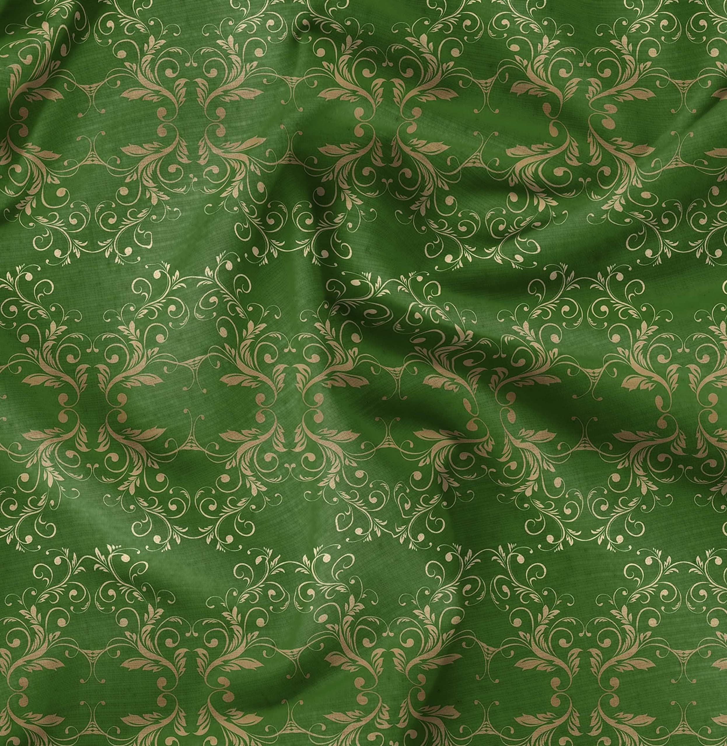 Soimoi Moss Georgette Brown Fabric by The Yard - 42 Inch Wide Filigree Damask Print Material for Dresses, Curtains & Home Decor | Elegant Printed Fabric for Sewing, DIY & Craft Projects