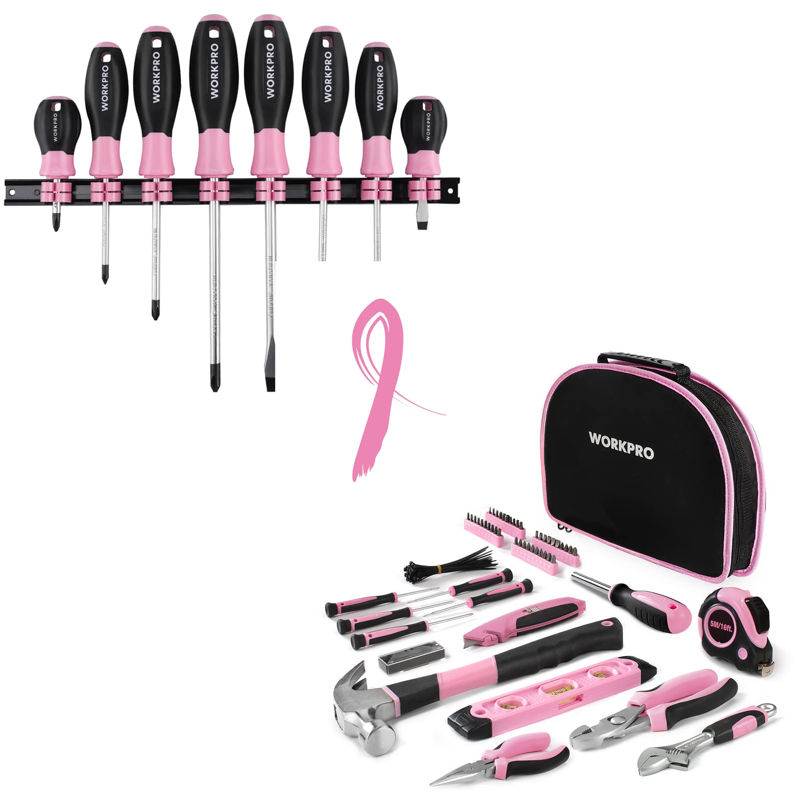 WORKPRO 112-Piece Pink Tool Kit for Women - Durable Chrome Finish Hand Tools with Carrying Pouch - Home Repair, DIY Projects & Automotive Maintenance - Perfect Gift for Crafters and Homeowners