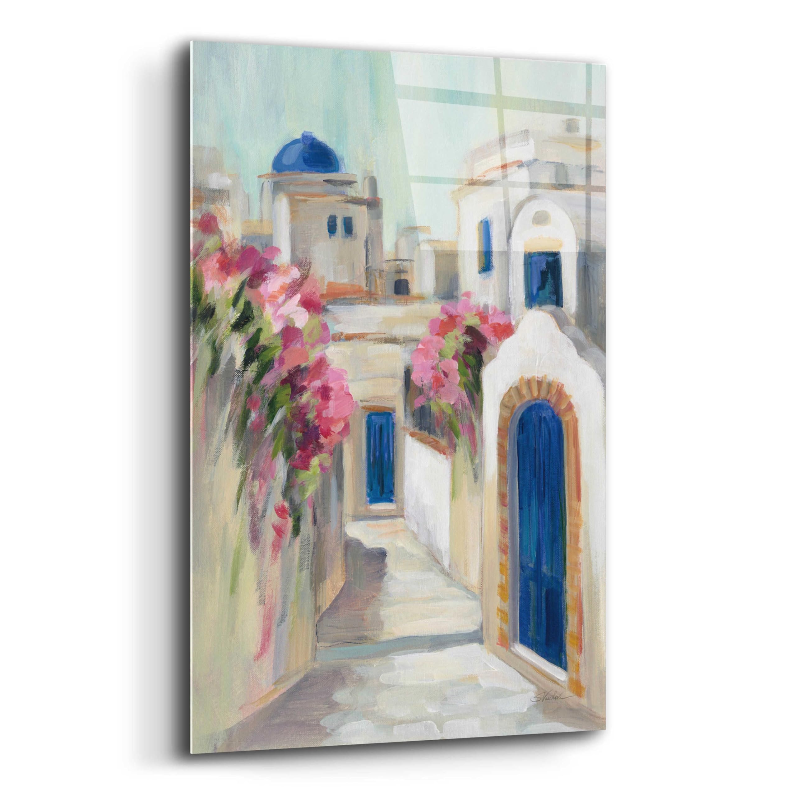Silvia Vassileva 'Santorini Street I' Acrylic Glass Wall Art - 16x24 Inches Modern Home Decor for Living Room, Bedroom & Office