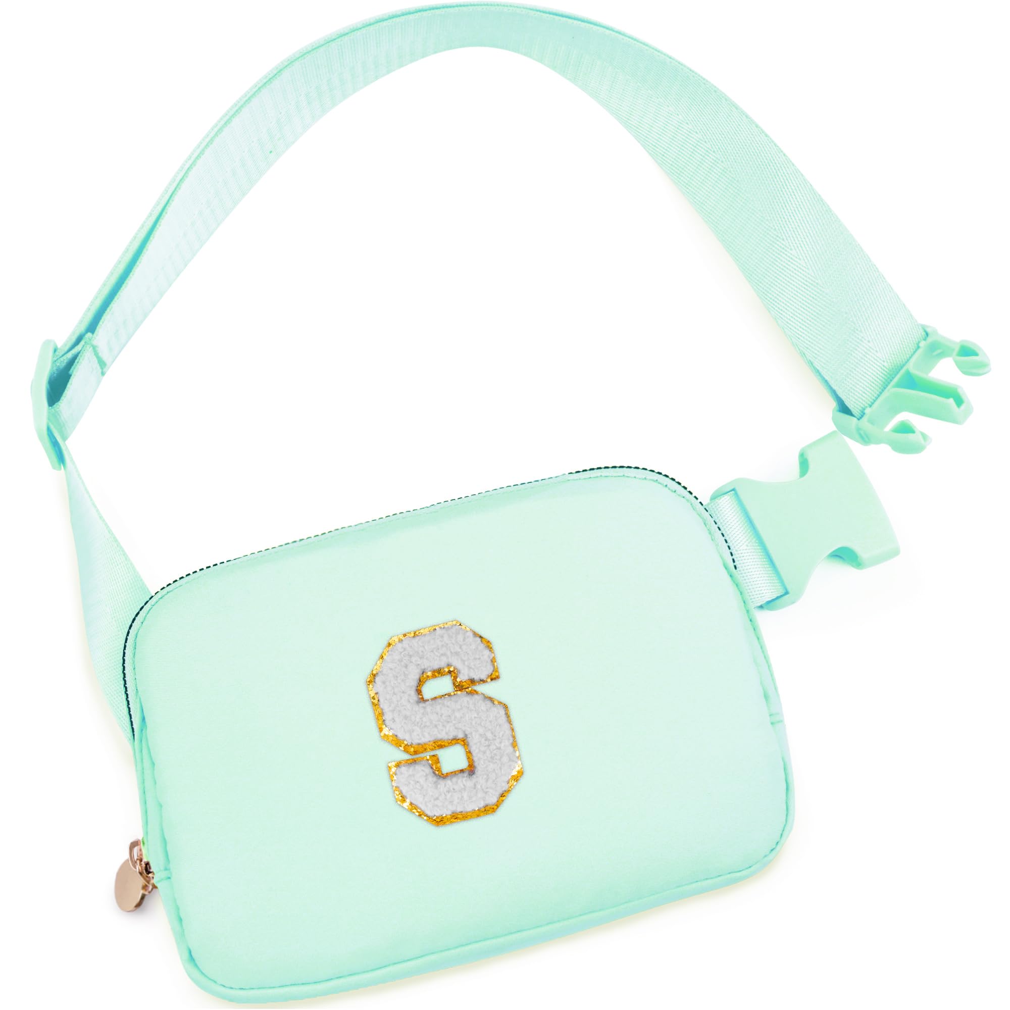 Personalized Initial Belt Bag - Trendy Fanny Pack & Crossbody Bag for Teen Girls, Cute Birthday Gift, White & Light Green | Perfect for School, Travel & Outfits