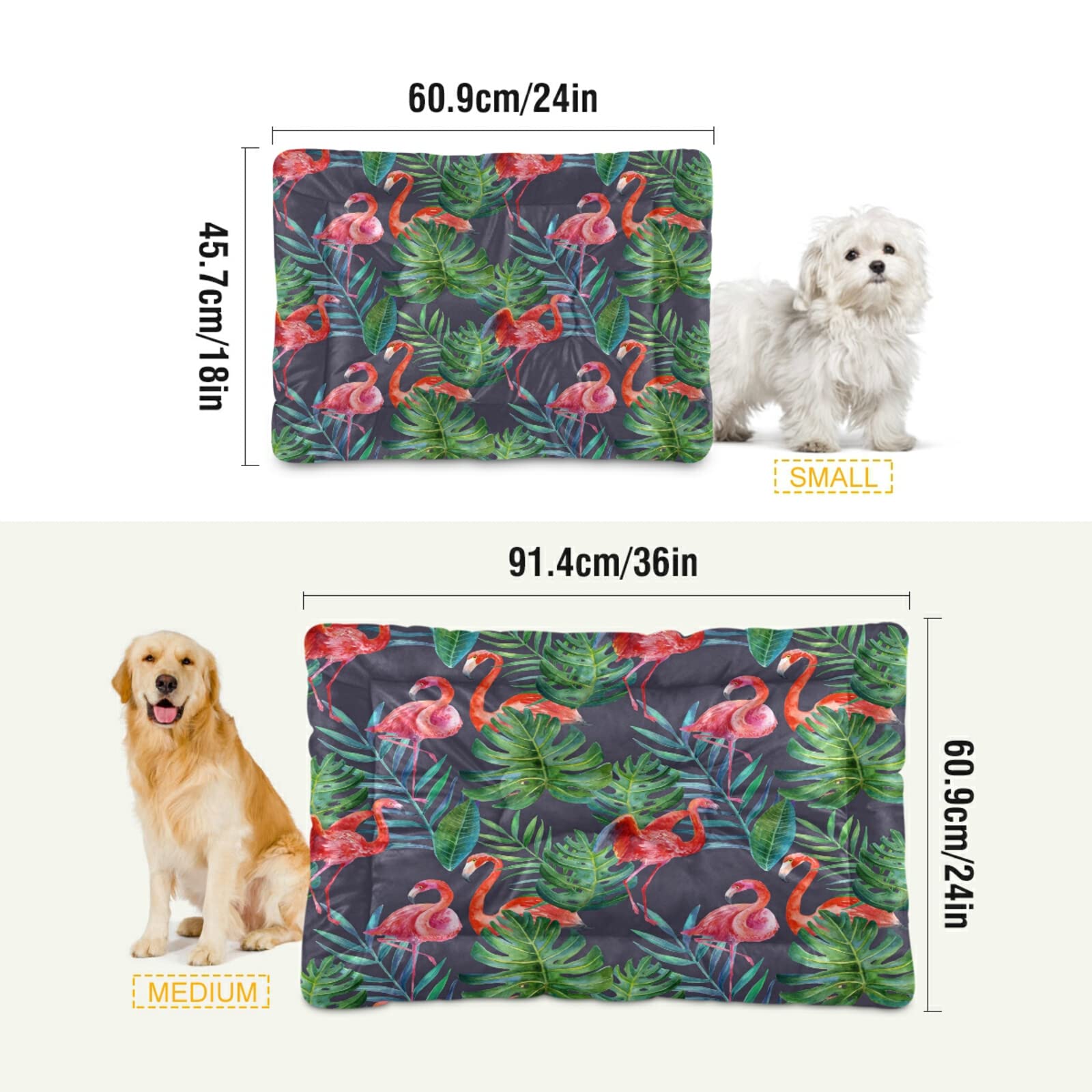 Tropical Flamingo Dog Bed & Cat Bed - Ultra Soft Rectangle Pet Bed for Small & Medium Dogs, 24x18 Inch - Comfortable Calming Bed for Puppies & Kittens - Perfect for Living Room, Bedroom & Pet Travel