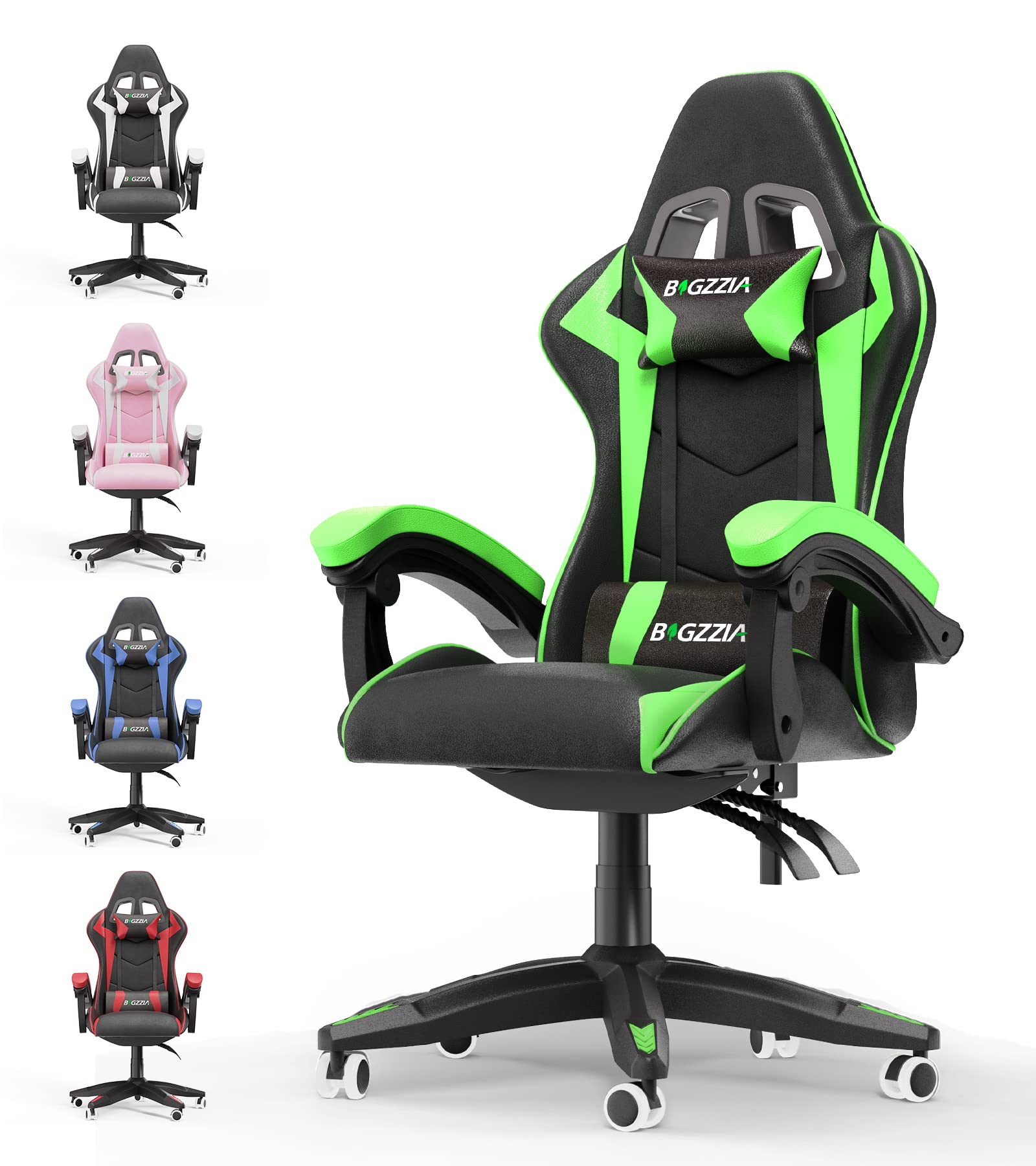 Bigzzia Ergonomic Gaming Chair with Lumbar Support & Headrest Pillow - Racing Style Adjustable Computer Chair for Adults, 360° Swivel Seat - Perfect for PC Gaming, Office Work & Home Use