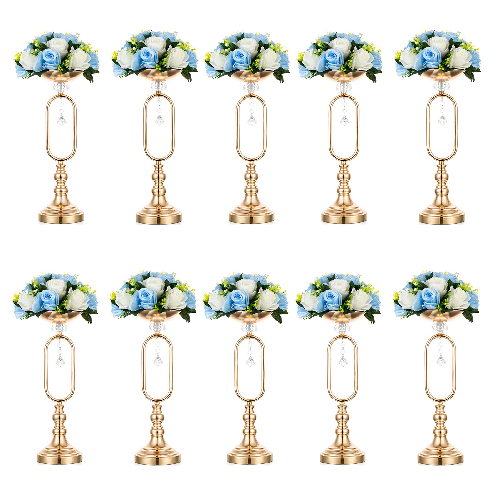 10 Pack Gold Metal Vases for Wedding Centerpieces - 17.13 Inch Tall Candle Holders for Table Decorations, Living Room Pillar Candle Stands, Versatile Flower Arrangement Containers - Perfect for Wedding Receptions, Home Decor, and Event Centerpieces