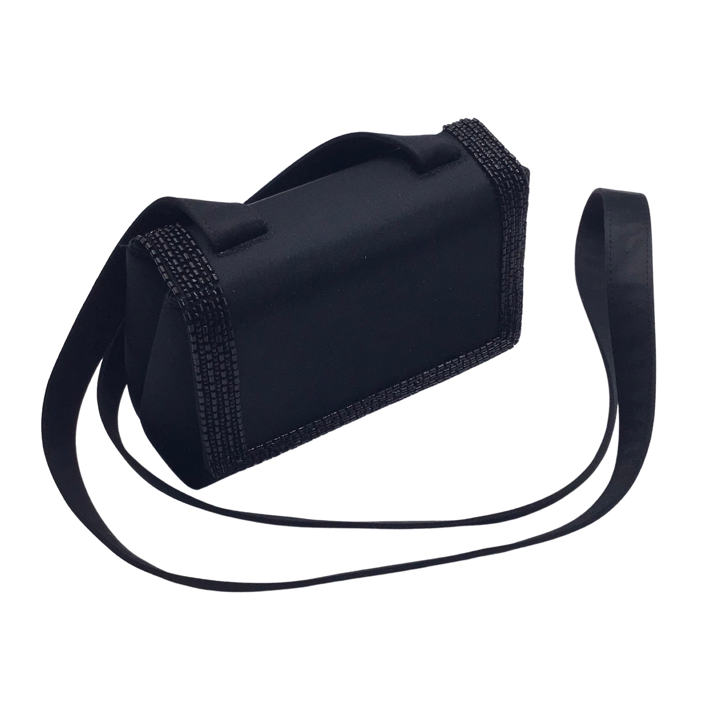 Chanel Black Bead Embellished Satin Mini Shoulder Bag for Women | Luxury Evening Clutch | Perfect for Parties, Weddings & Special Occasions