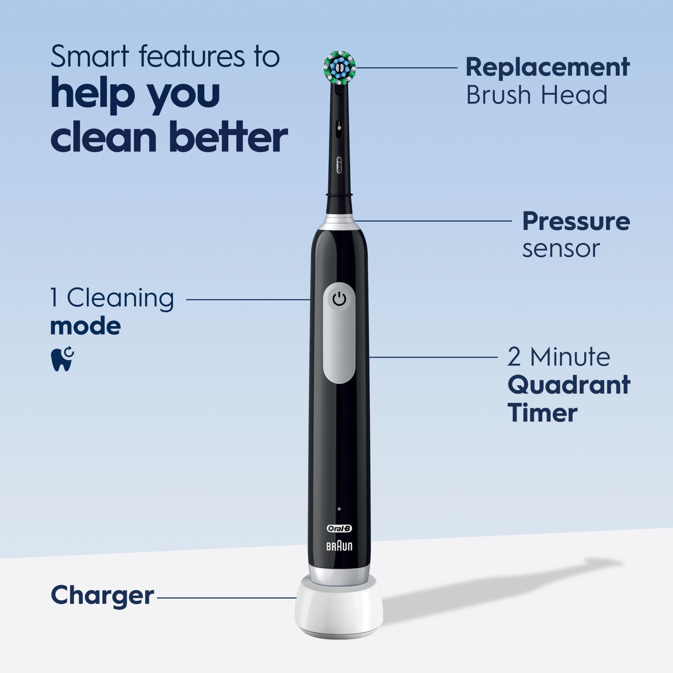Oral-B Pro Limited Edition Rechargeable Electric Toothbrush - Black, Includes 2 Brush Heads & Travel Case - Perfect for Home Use, Travel, and Daily Oral Care