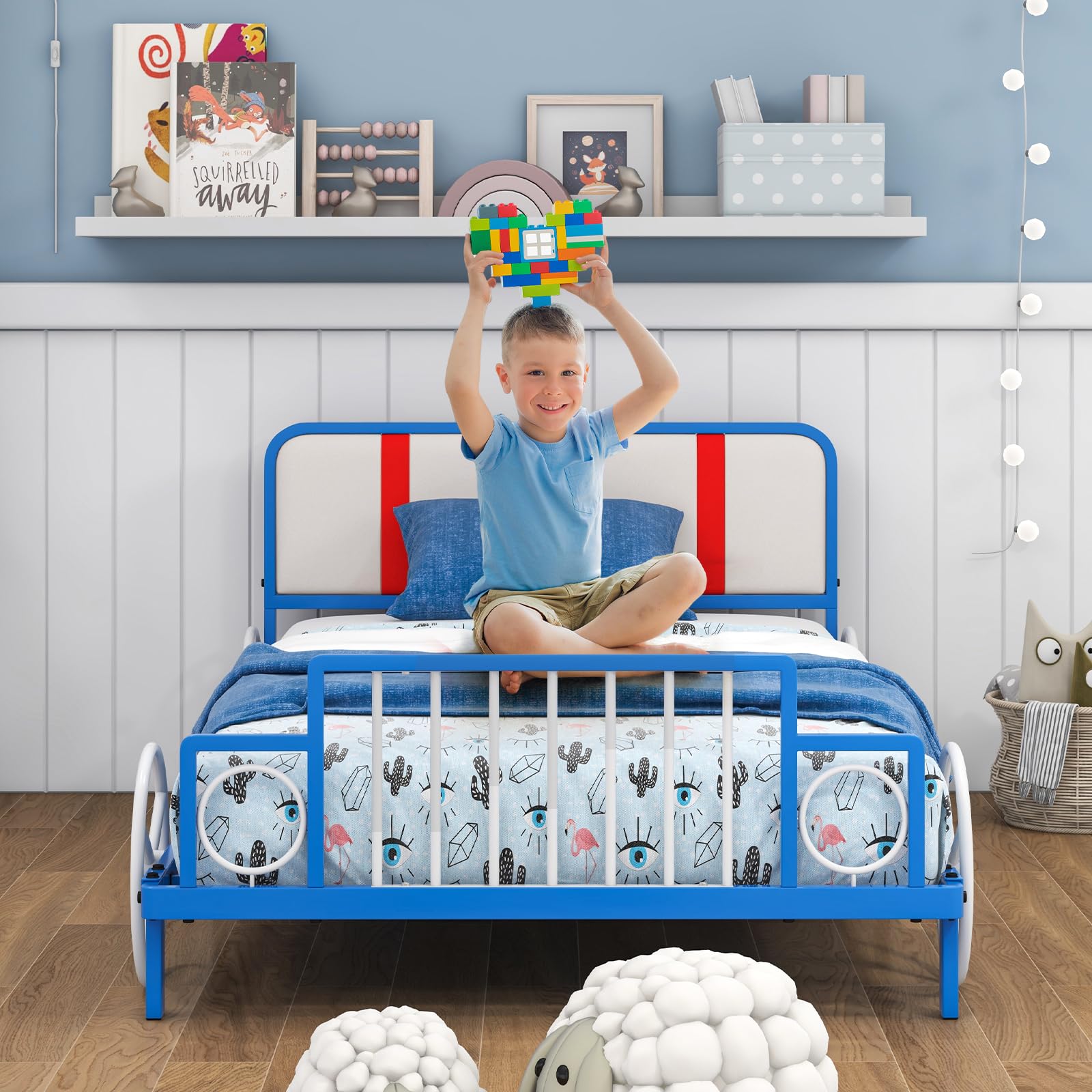 Costzon Twin Bed Frame for Kids - Sturdy Metal Platform with Slat Support, Padded Headboard & Footboard | No Box Spring Required | Easy Assembly | Fits Standard Twin Mattress (Racing Car Design) | Perfect for Kids' Bedrooms, Dorm Rooms & Guest Rooms