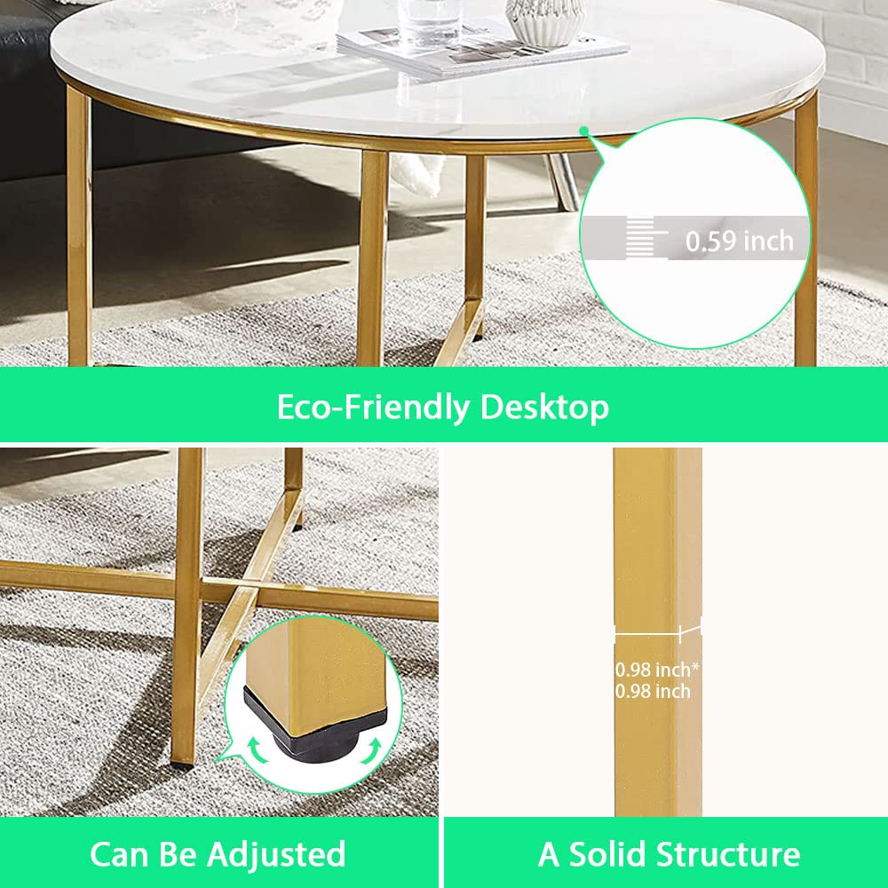 Modern Round Coffee Table with Marble Top & Gold Metal Legs - AZL1 Life Concept Center Table for Living Room, Dining Room | Stylish Sofa Table for Home Decor, Lounge & Office Use