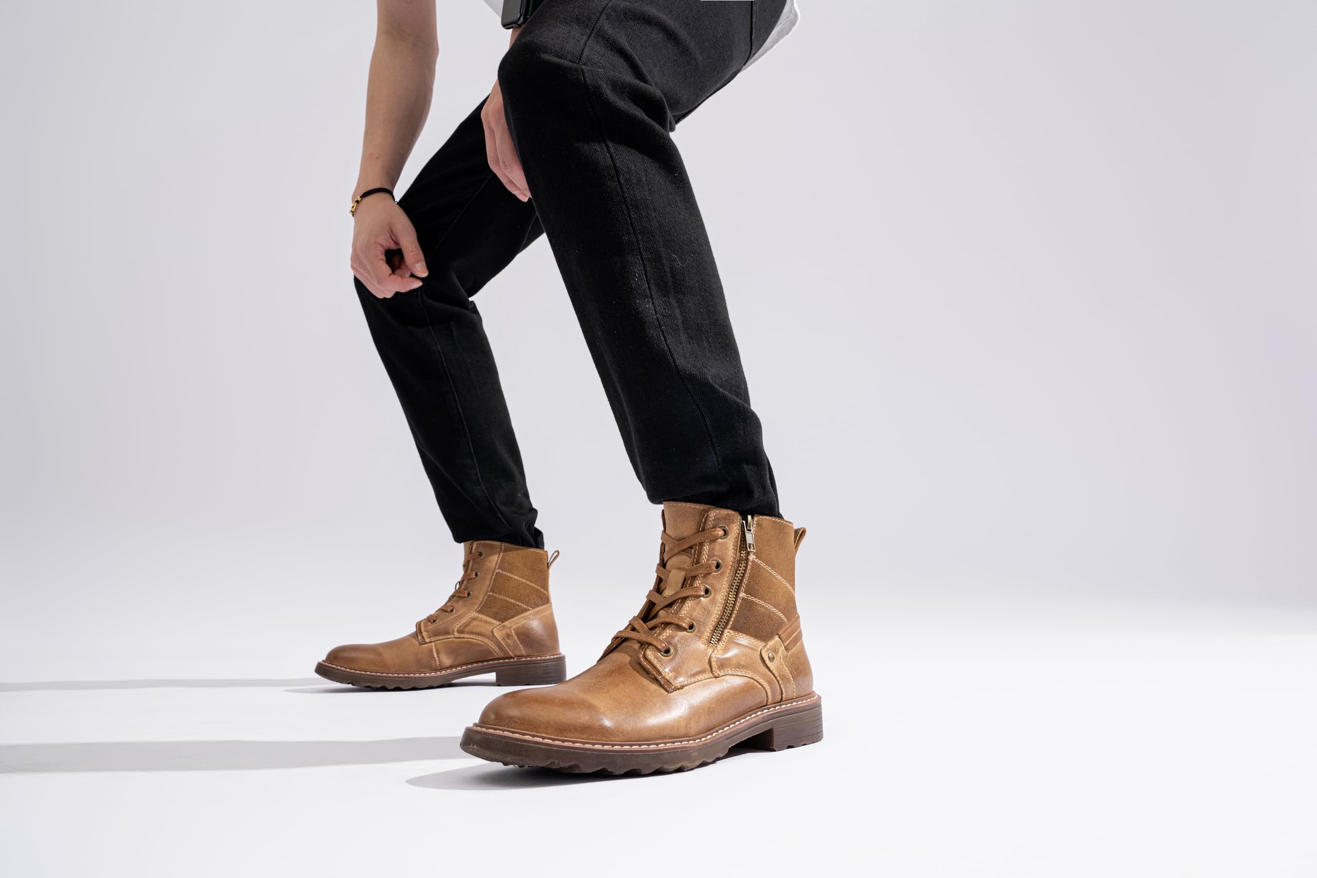 **Vostey Men's Waterproof Motorcycle Chukka Boots - Casual & Durable Leather Boots for Riding, Work & Outdoor Activities**