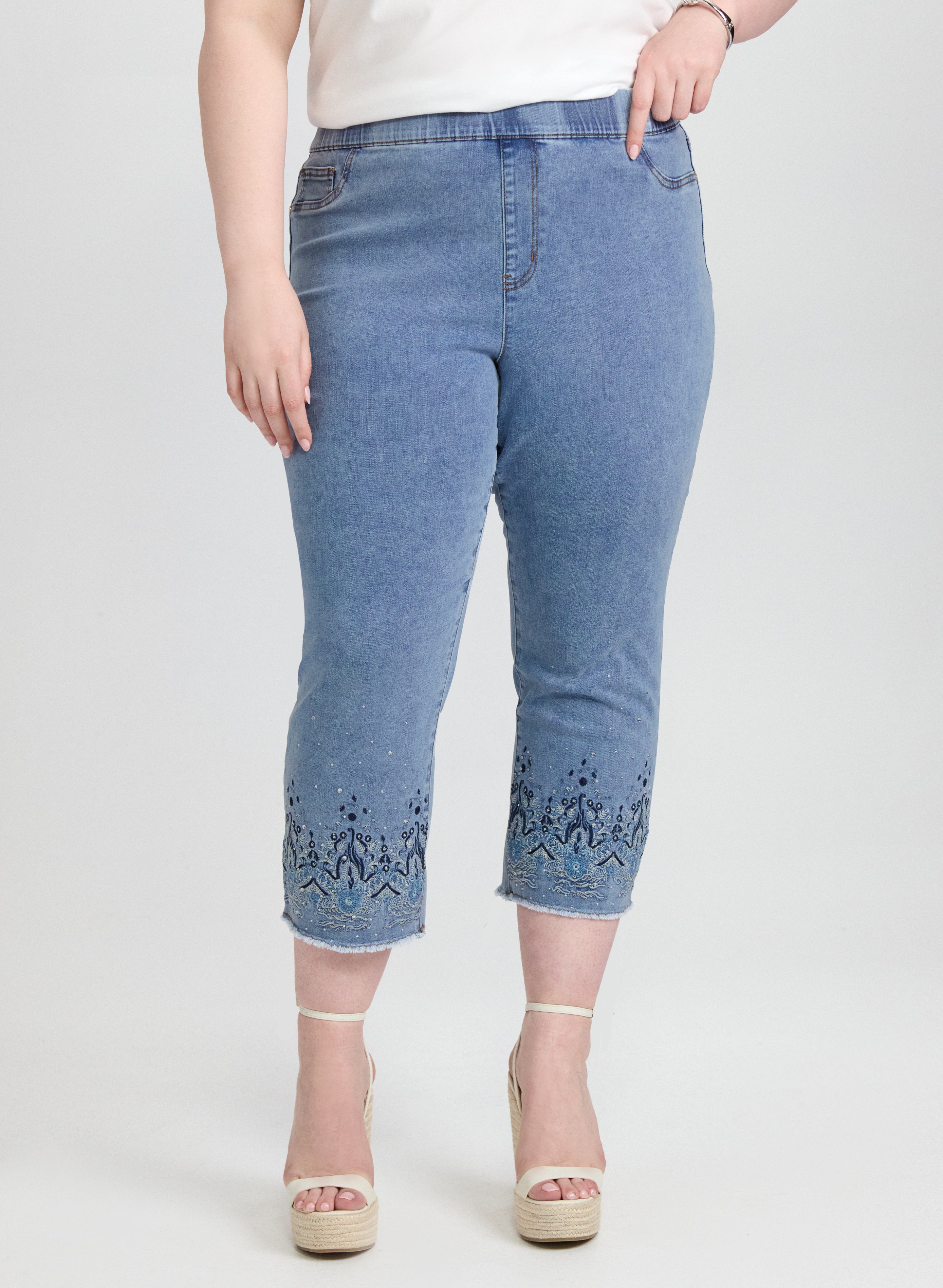 Embellished Denim Capris for Women - Stylish Distressed Shorts with Rhinestone Details | Perfect for Summer Outfits, Casual Wear & Beach Vacations