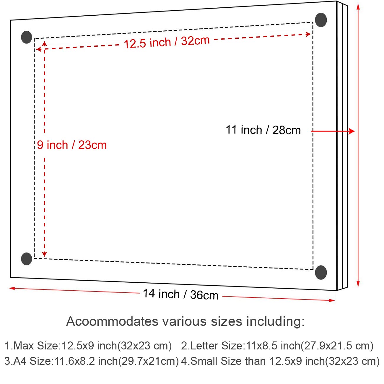 A4 Acrylic Wall Frame - Clear Hanging Photo Display for 32x23cm Pictures & Certificates - Home & Office Decor