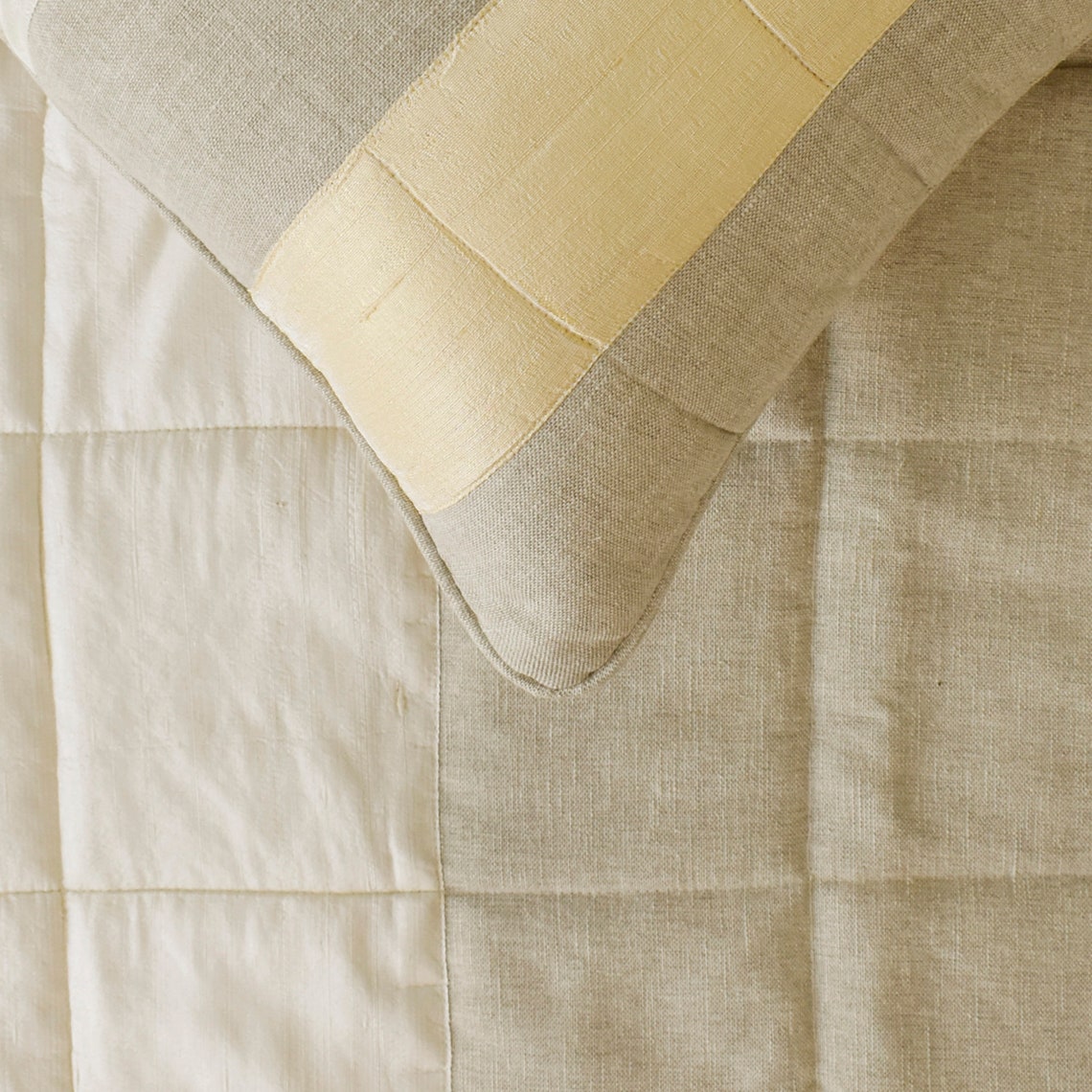 Alikka Linen & Silk Beige Decorative Bed Runner & Pillow Cover Set - Luxury Bedroom Decor for Master Suite, Guest Room & Wedding Decor