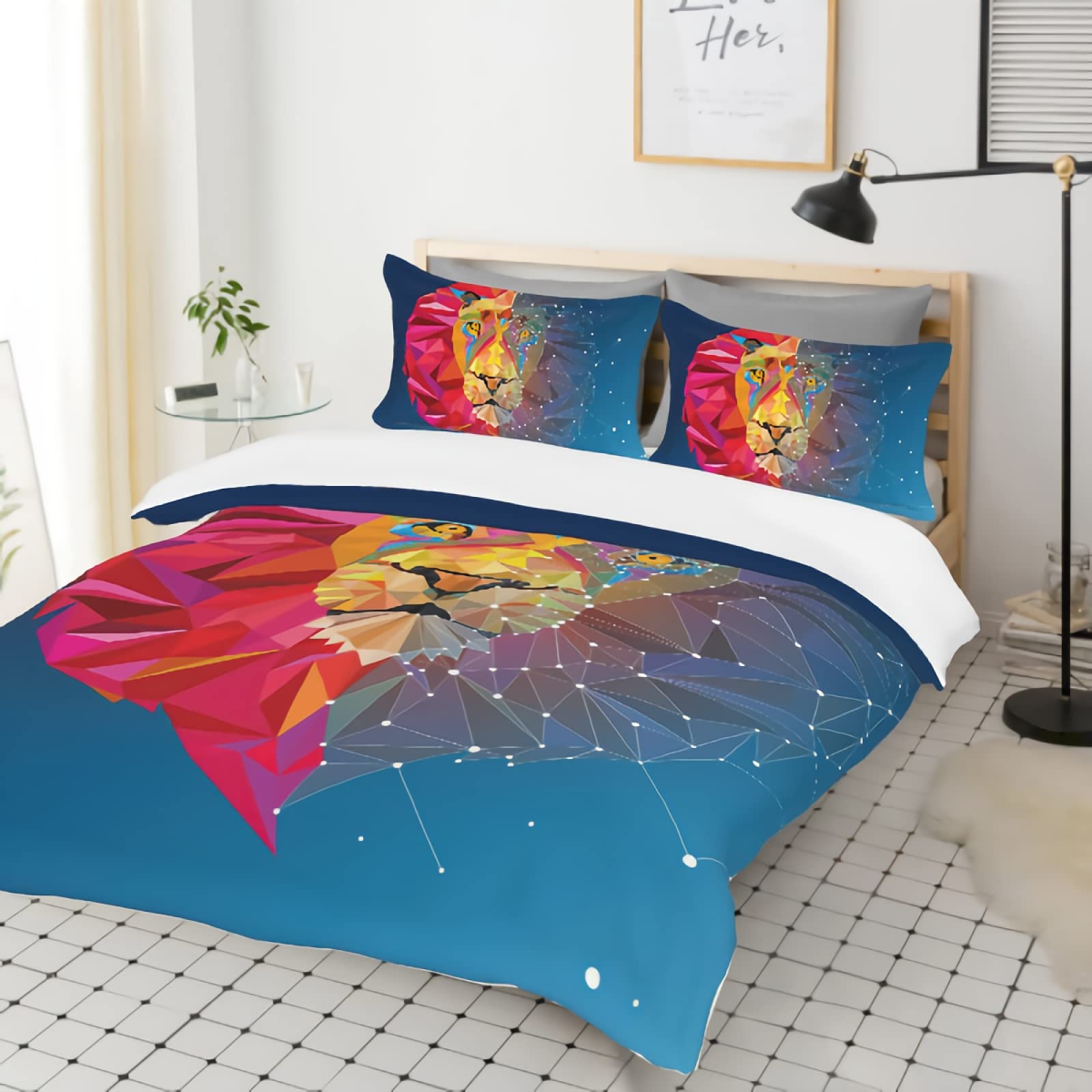 GREDBH Queen Size Lion Duvet Cover Set - 3 Piece Luxury Bedding with 2 Pillowcases | 100% Soft Microfiber Lion Head Design (Comforter Not Included) | Perfect for Jungle Themed Bedrooms & Safari Decor