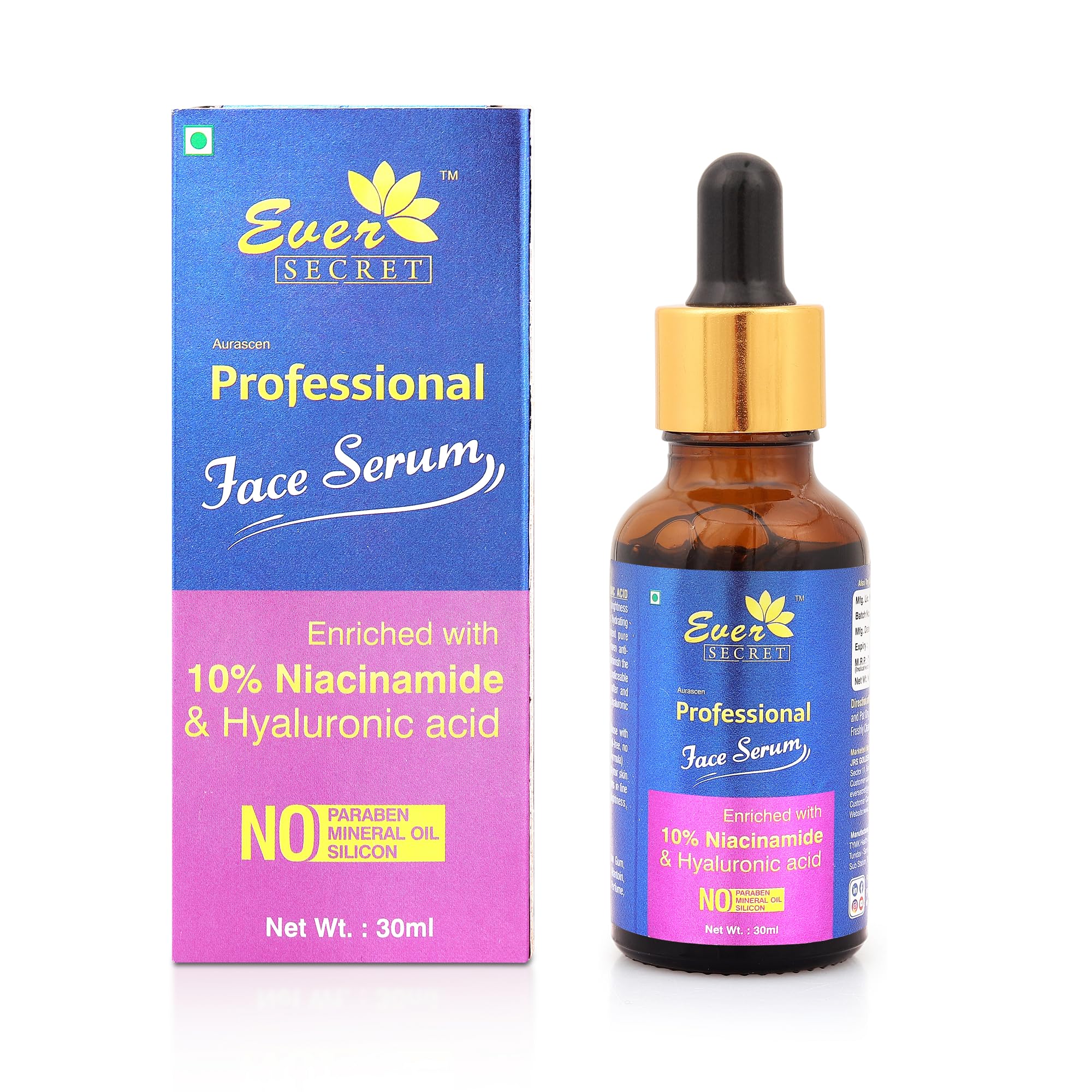 Ever Secret 10% Niacinamide Face Serum for Acne Marks & Blemish Removal - Oil Balancing Hyaluronic Acid Serum for Clear Skin - Anti-Acne Treatment for Dry, Oily & Acne-Prone Skin (30ml) - Perfect for Daily Skincare Routine & Post-Acne Care