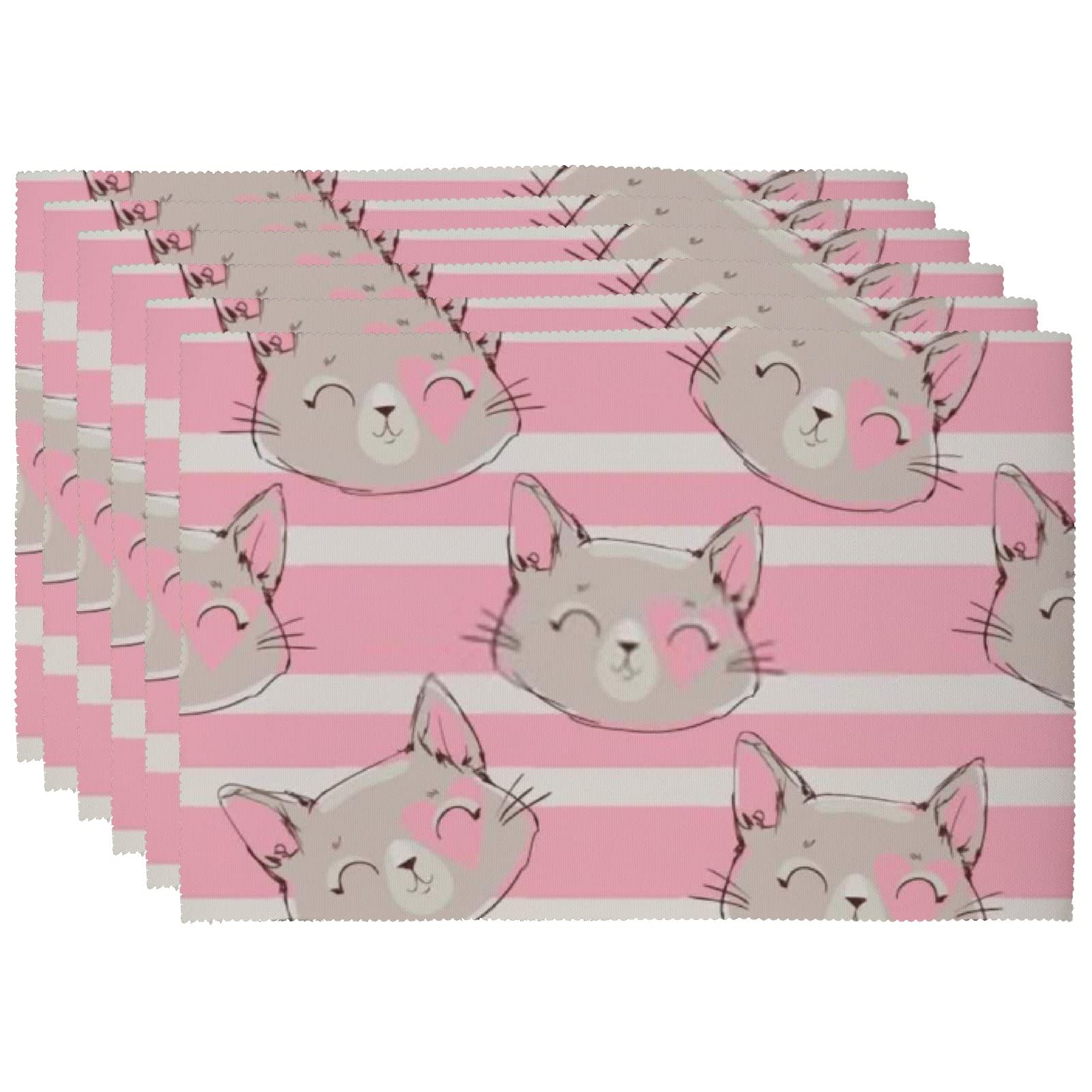 Cartoon Cat Polyester Placemats Set of 4 - Heat-Resistant, Waterproof, Non-Slip Dining Table Mats for Kitchen - Easy to Clean & Durable - Perfect for Family Meals, Parties & Daily Use